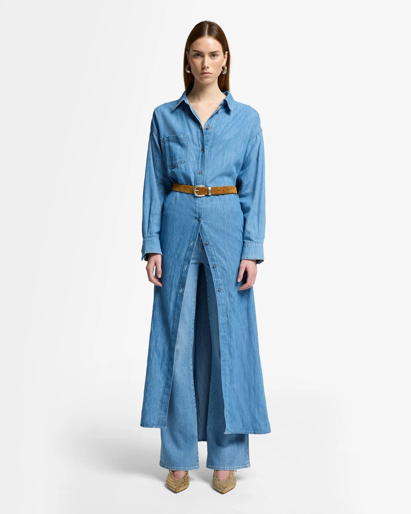 Indigo Linen Maxi Shirtdress in Icy sold by 7 For All Mankind product image thumbnail 3