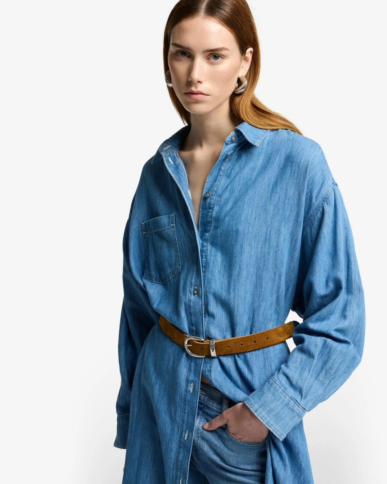 Indigo Linen Maxi Shirtdress in Icy sold by 7 For All Mankind product image thumbnail 4