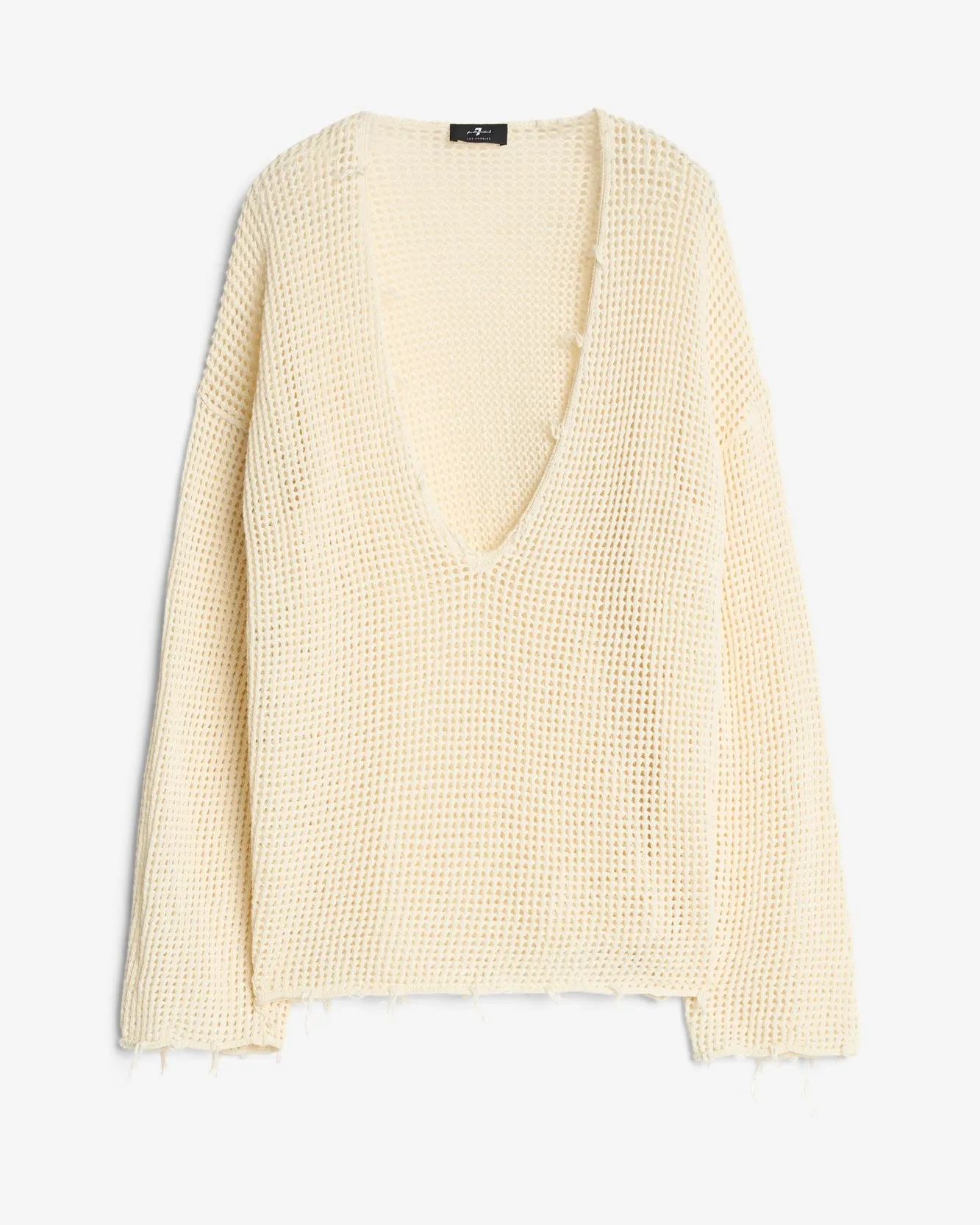 Deep V-Neck Open Knit Pullover in Ecru sold by 7 For All Mankind