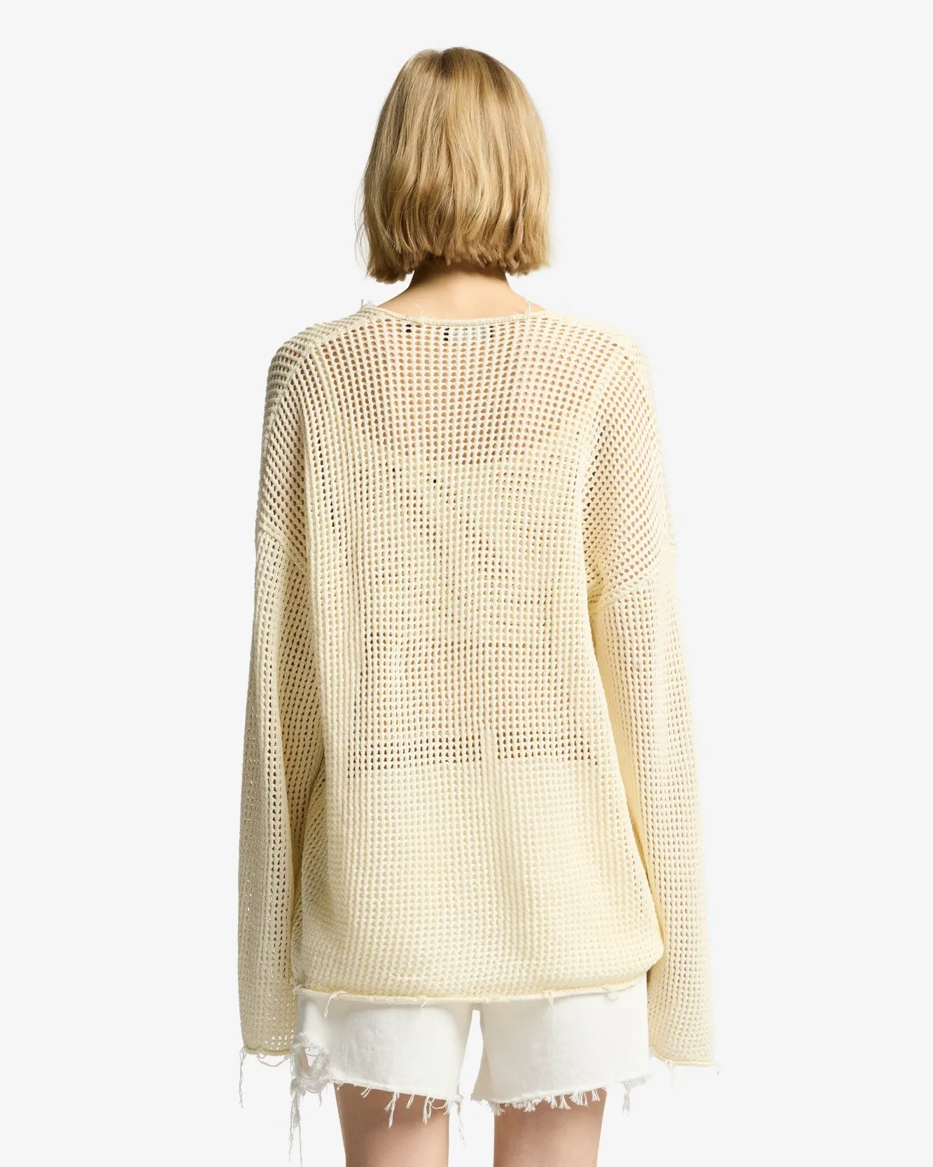 Deep V-Neck Open Knit Pullover in Ecru sold by 7 For All Mankind product image thumbnail 5