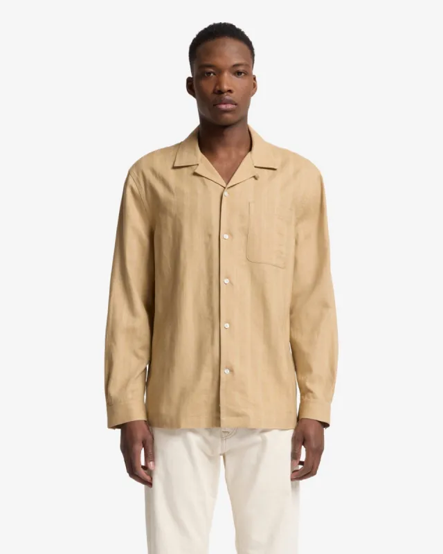 Linen Blend Long Sleeve Camp Shirt in Beige sold by 7 For All Mankind
