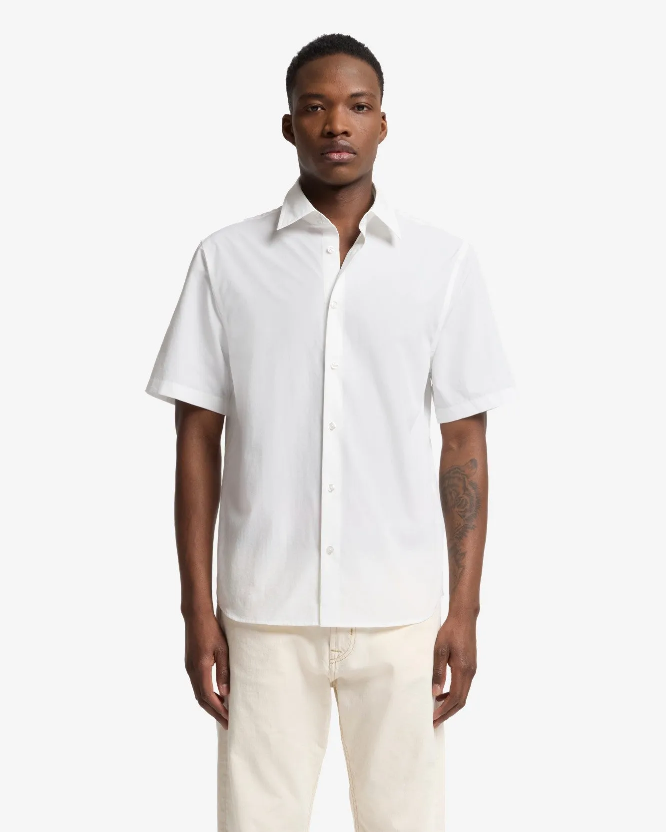 Short Sleeve Poplin Shirt in White sold by 7 For All Mankind