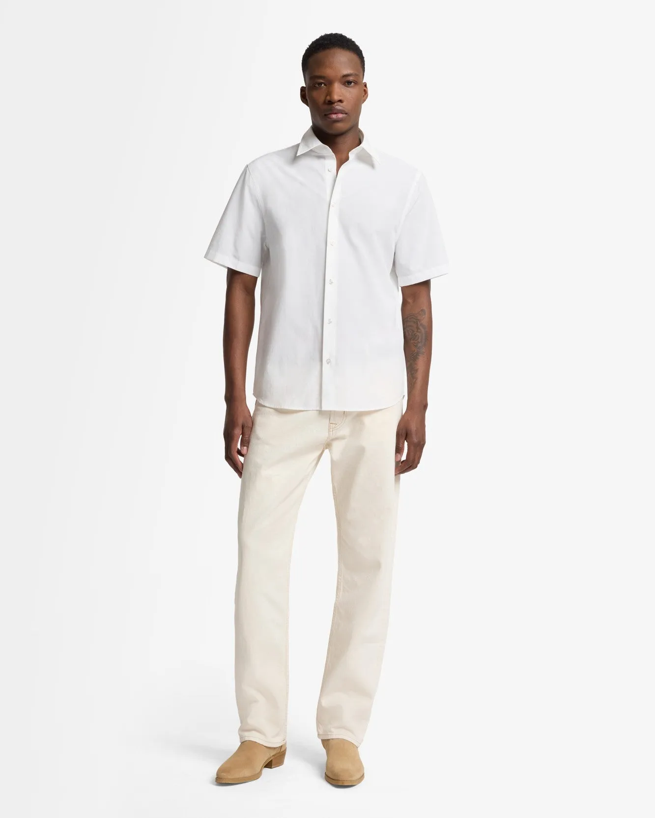 Short Sleeve Poplin Shirt in White sold by 7 For All Mankind product image thumbnail 2
