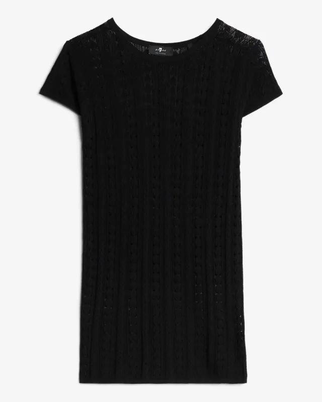 Short Sleeve Pointelle Crew Sweater in Black sold by 7 For All Mankind
