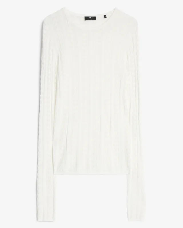 Long Sleeve Pointelle Crew Sweater in Ivory sold by 7 For All Mankind