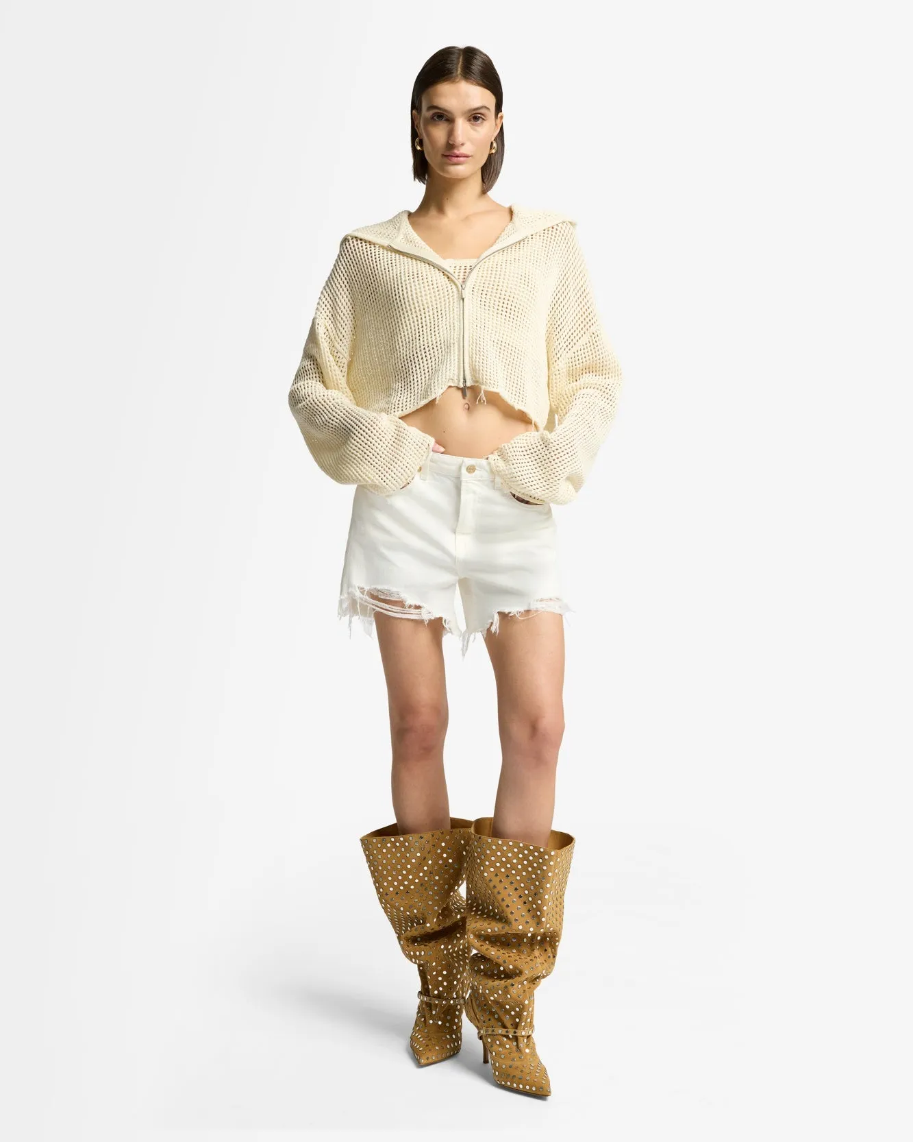 Cropped Open Knit Hoodie in Solitary Star sold by 7 For All Mankind product image thumbnail 3