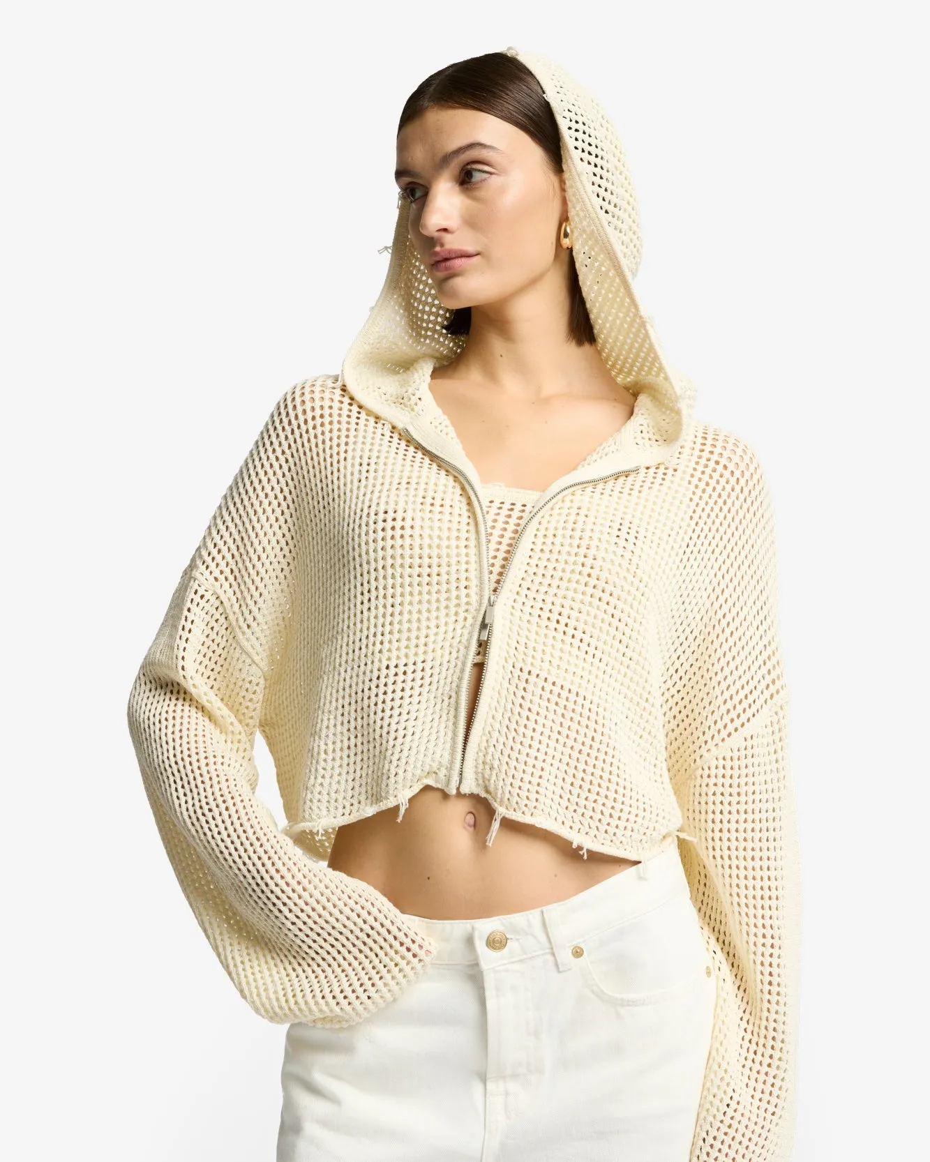 Cropped Open Knit Hoodie in Solitary Star sold by 7 For All Mankind product image thumbnail 4