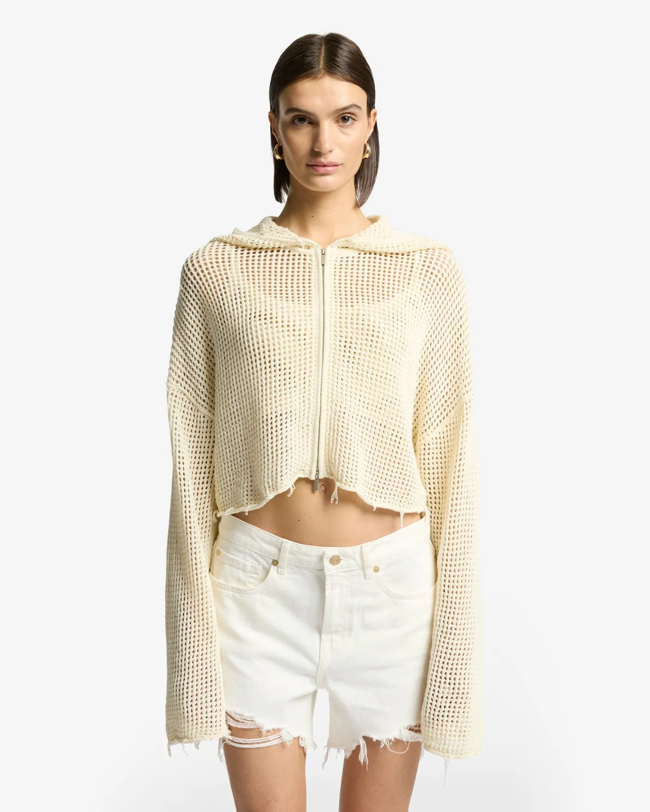 Cropped Open Knit Hoodie in Solitary Star sold by 7 For All Mankind product image thumbnail 2
