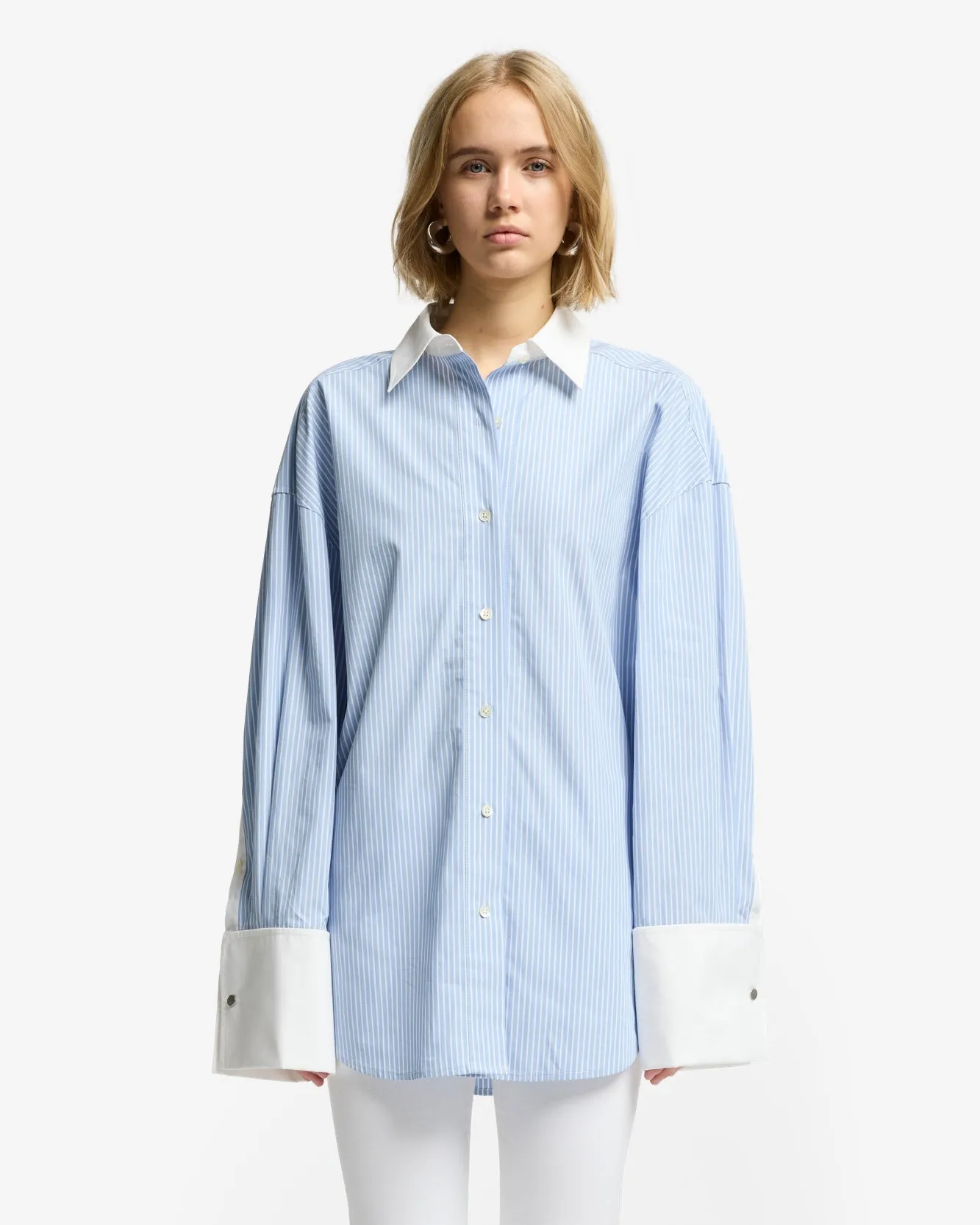 Poplin Oversized Shirt in Pinstripes sold by 7 For All Mankind product image thumbnail 2