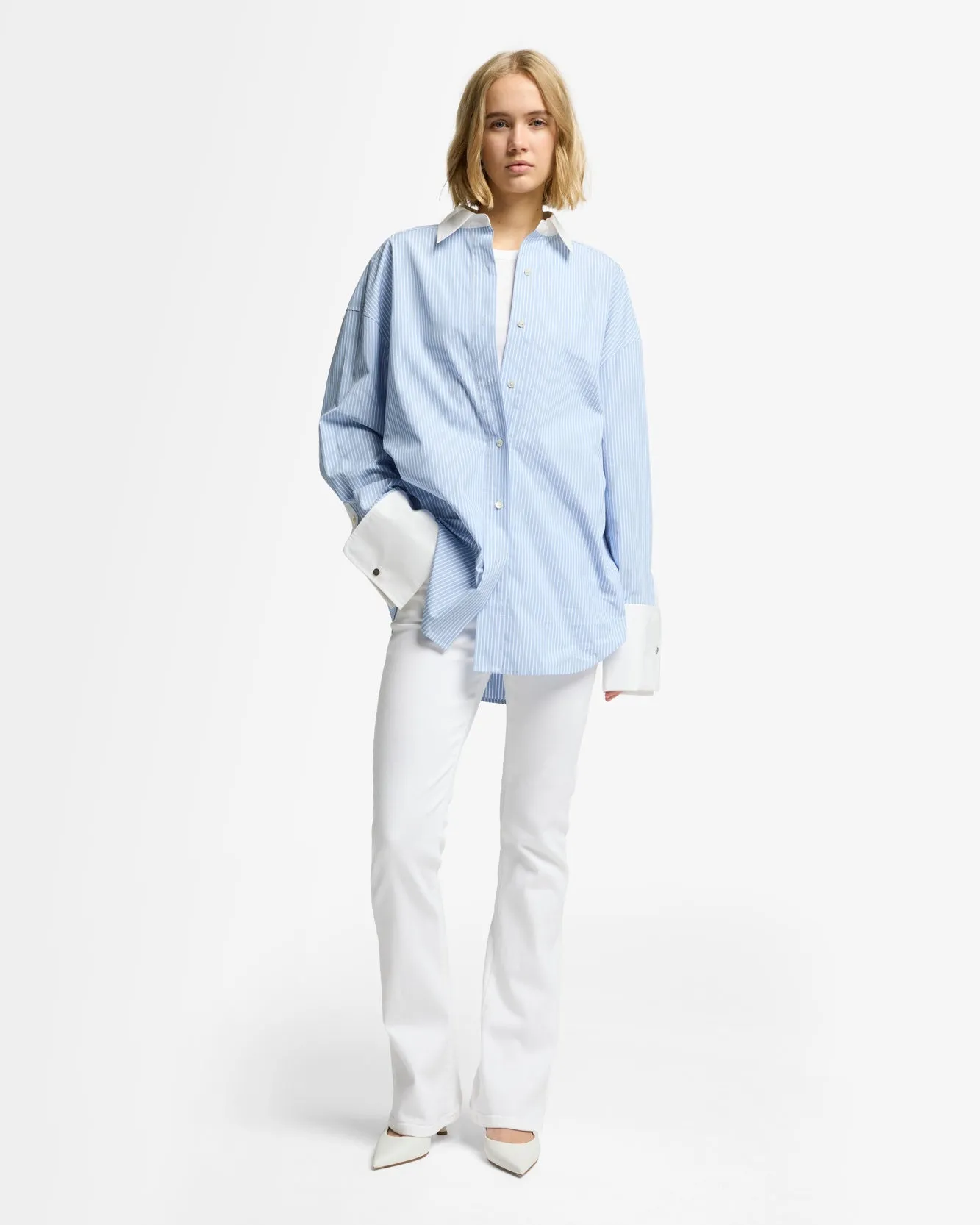 Poplin Oversized Shirt in Pinstripes sold by 7 For All Mankind product image thumbnail 3