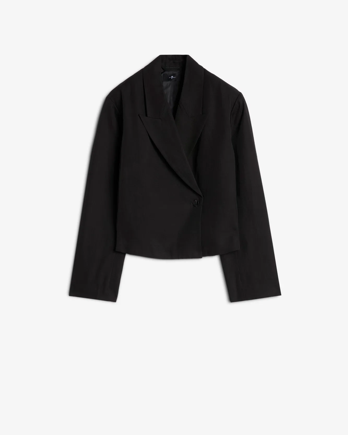 Cropped Linen Blend Blazer in Black sold by 7 For All Mankind