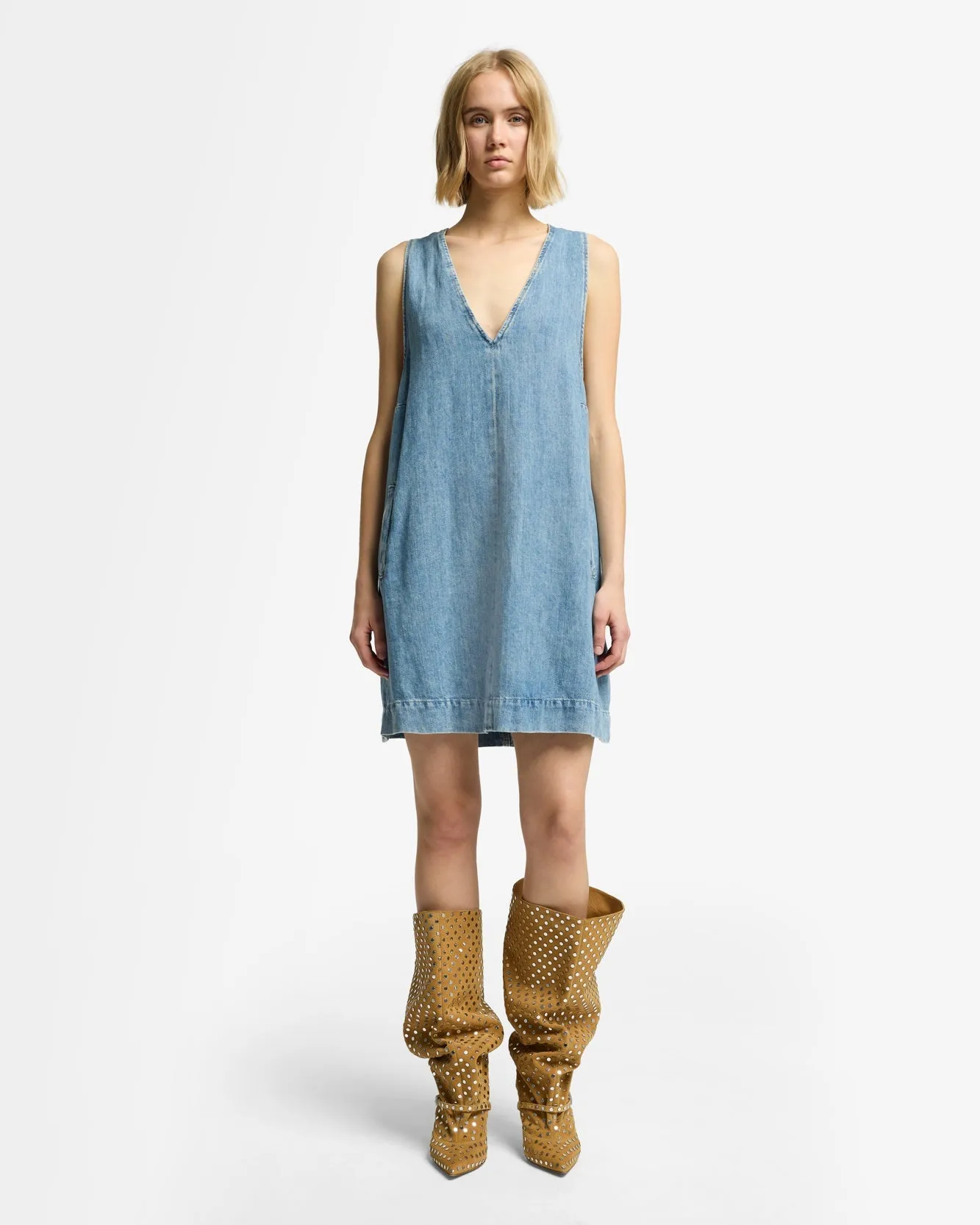 Indigo Linen V-Neck Dress in Arizona sold by 7 For All Mankind product image thumbnail 2