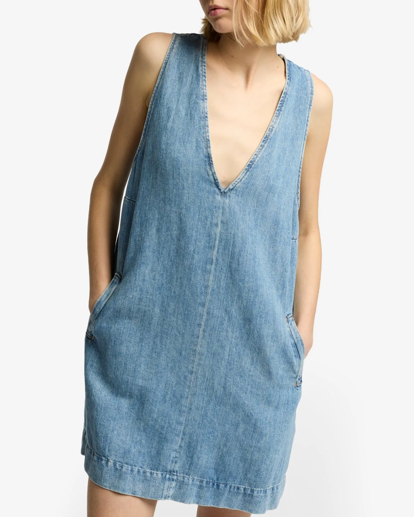 Indigo Linen V-Neck Dress in Arizona sold by 7 For All Mankind product image thumbnail 4