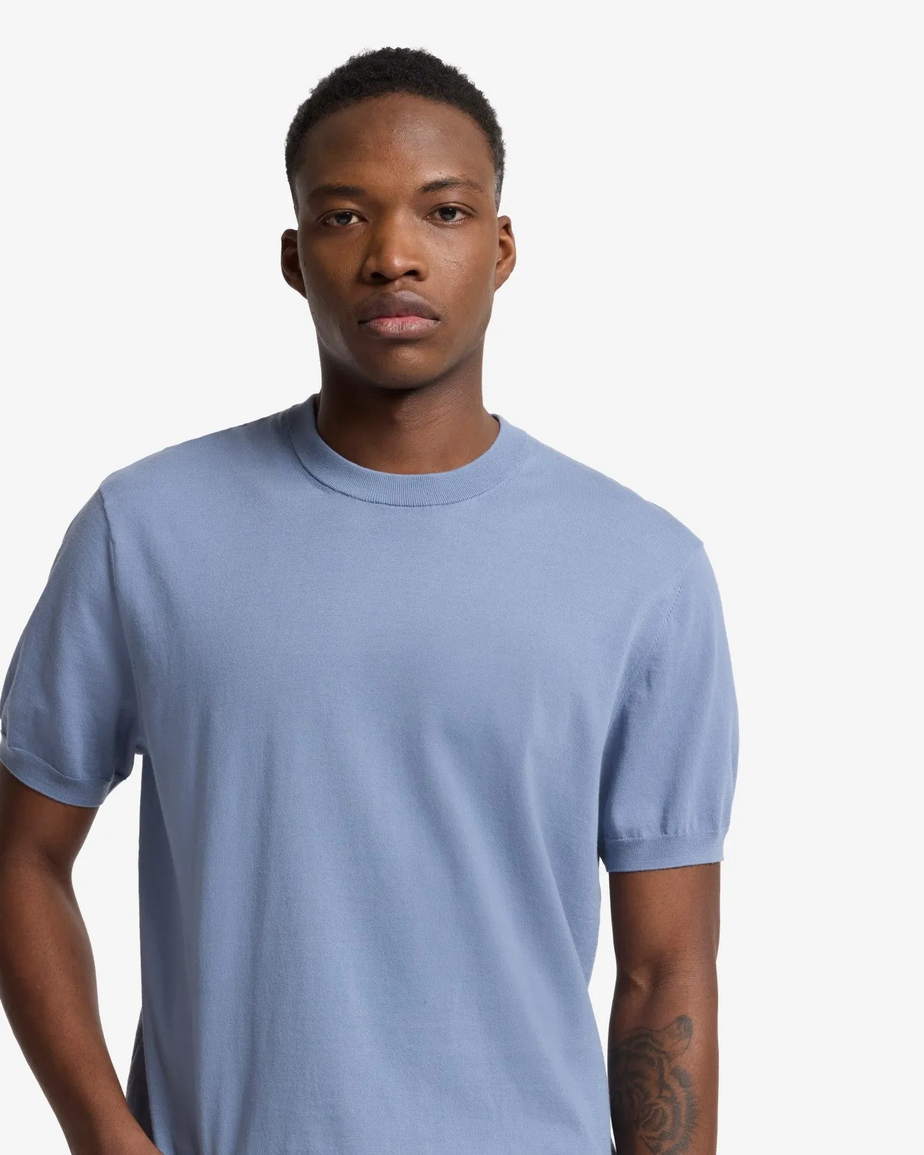 Classic Cotton Short Sleeve Sweater in Slate Blue sold by 7 For All Mankind product image thumbnail 4
