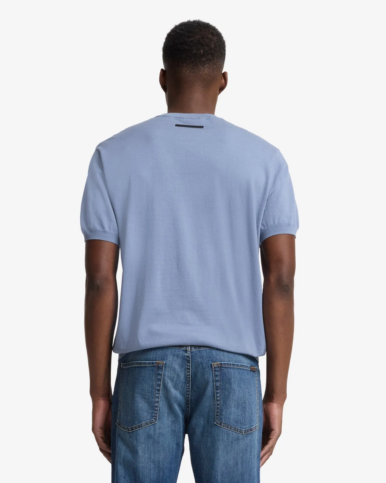 Classic Cotton Short Sleeve Sweater in Slate Blue sold by 7 For All Mankind product image thumbnail 5