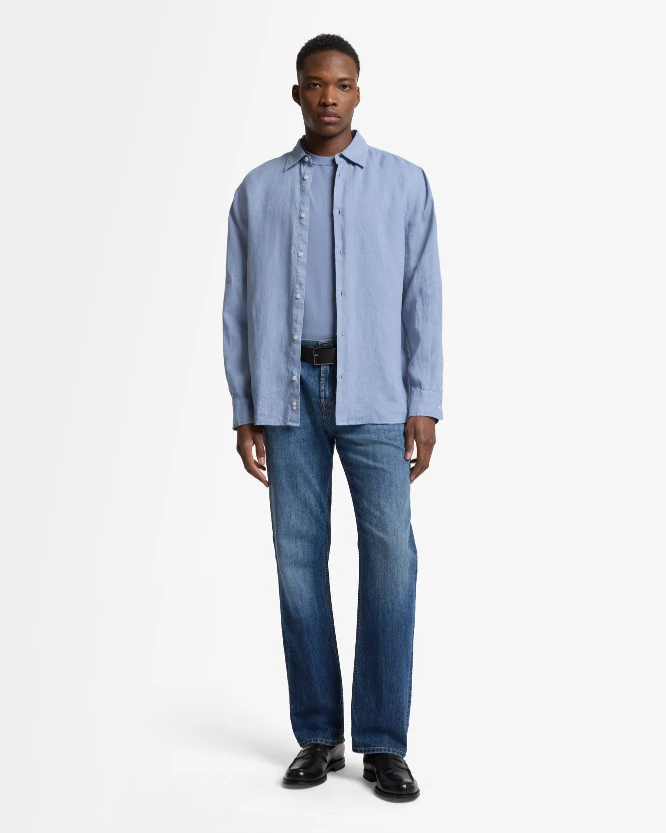 Classic Cotton Short Sleeve Sweater in Slate Blue sold by 7 For All Mankind product image thumbnail 3
