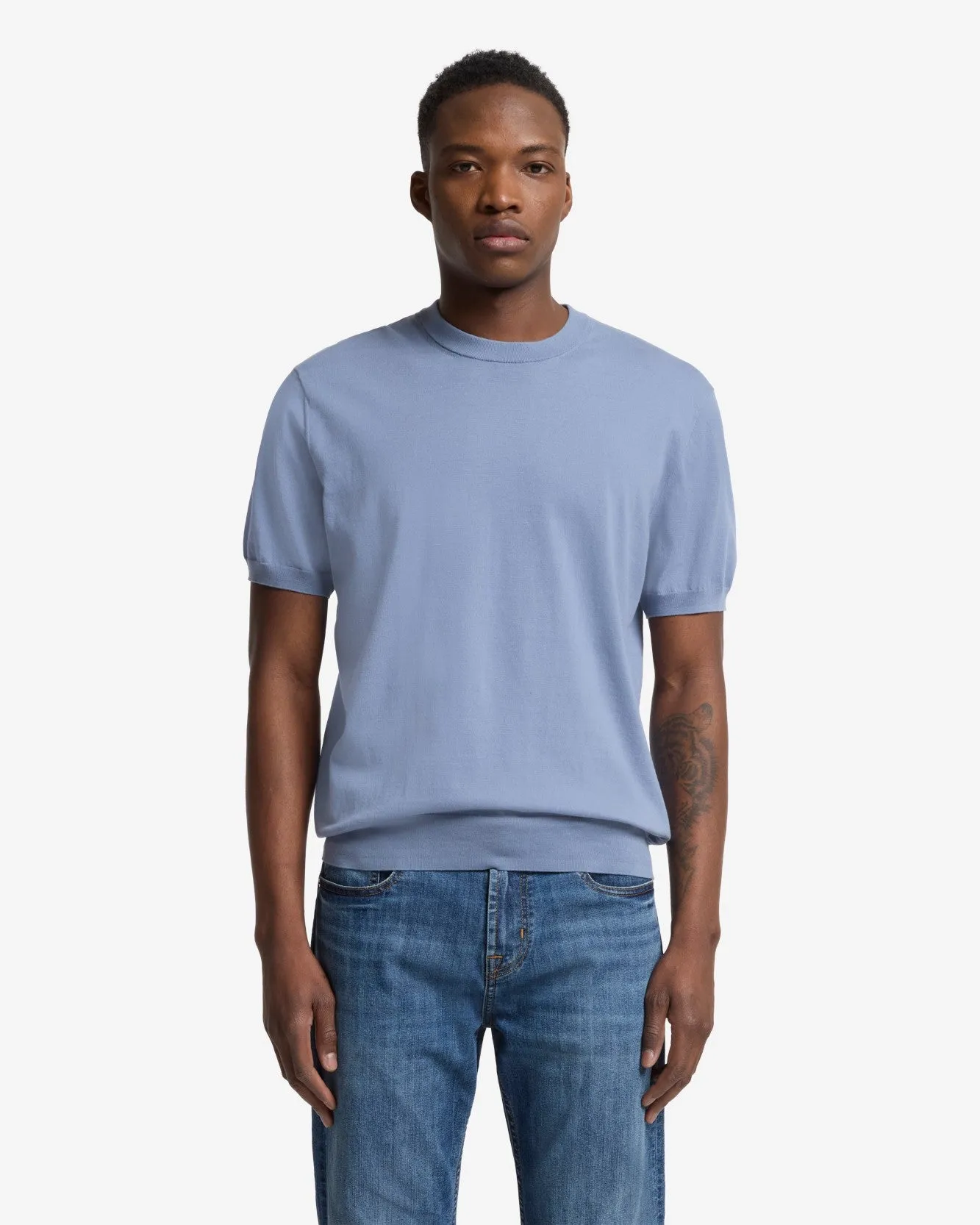 Classic Cotton Short Sleeve Sweater in Slate Blue sold by 7 For All Mankind product image thumbnail 2