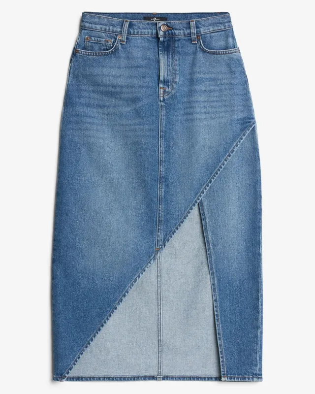 Libby Denim Slit Skirt in Weekend sold by 7 For All Mankind