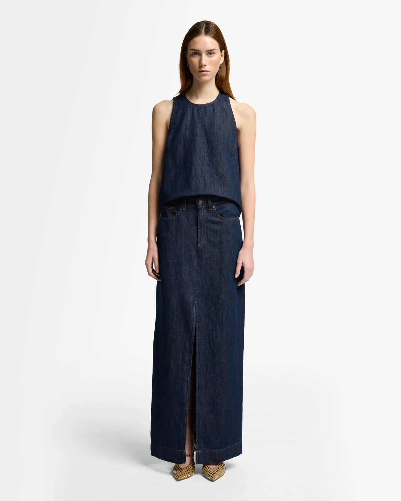 Indigo Linen Calla Skirt in Blueberry sold by 7 For All Mankind product image thumbnail 2