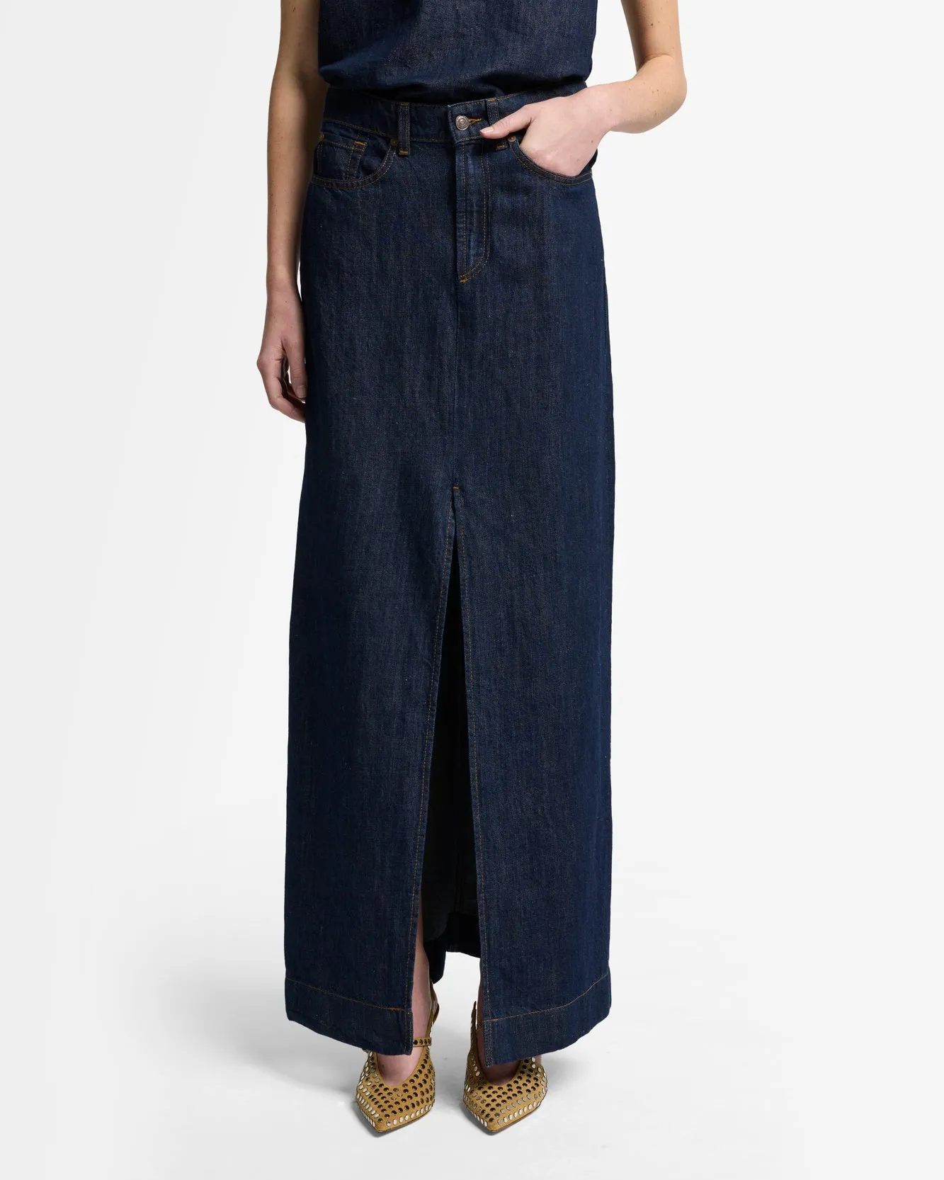 Indigo Linen Calla Skirt in Blueberry sold by 7 For All Mankind product image thumbnail 3