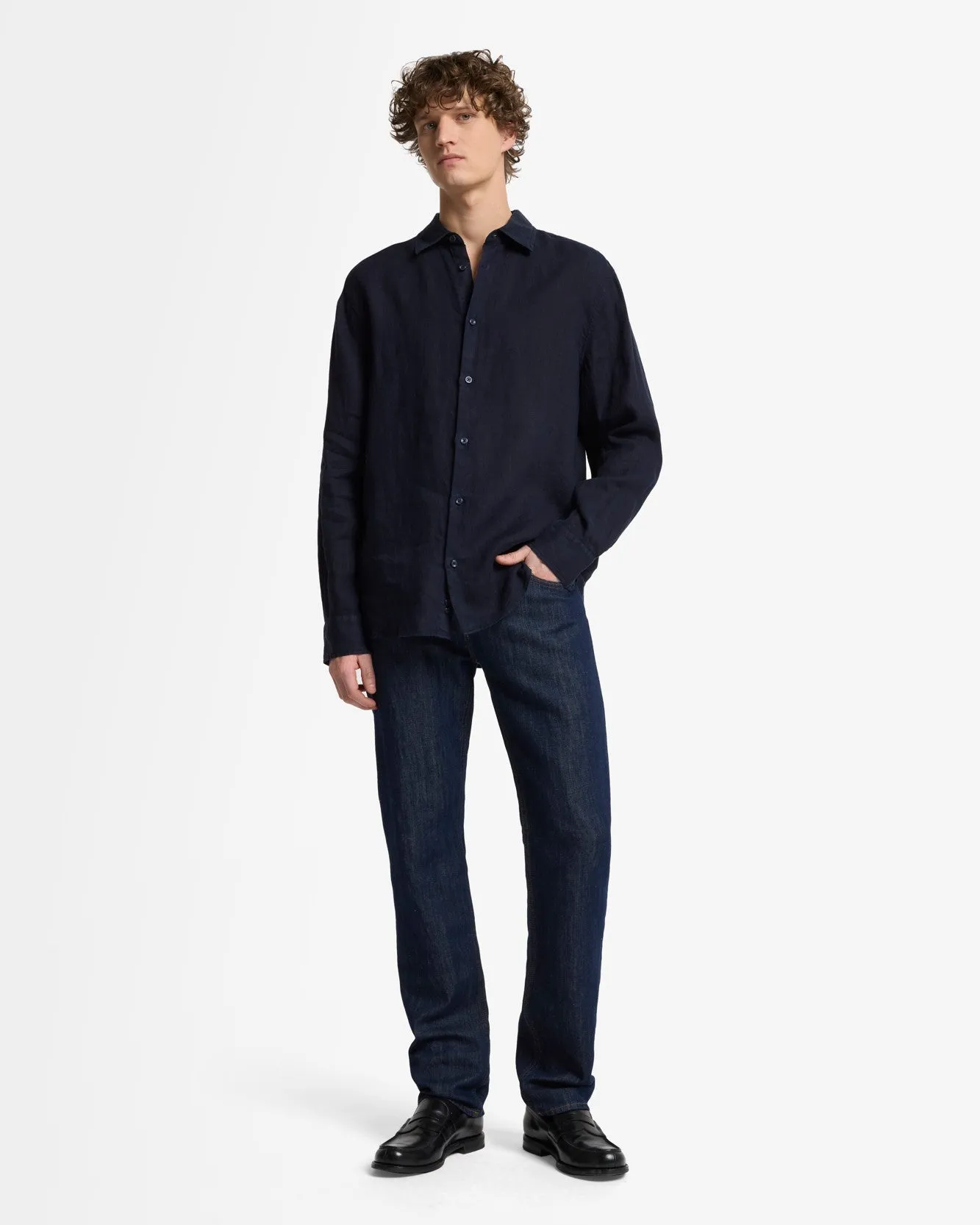 Classic Linen Button Up Shirt in Navy sold by 7 For All Mankind product image thumbnail 3