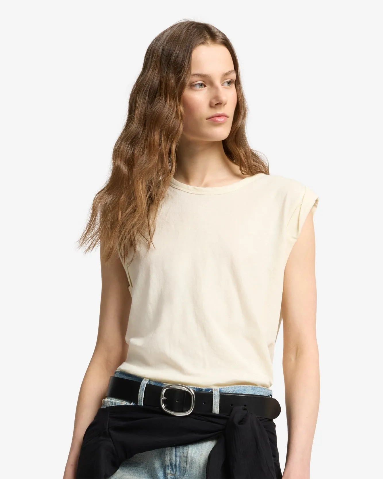 Linen Blend Muscle Tee in Ivory sold by 7 For All Mankind product image thumbnail 4