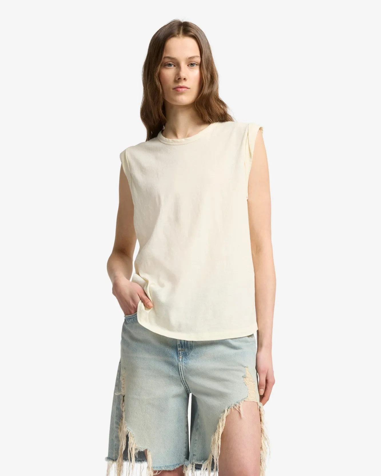 Linen Blend Muscle Tee in Ivory sold by 7 For All Mankind product image thumbnail 2