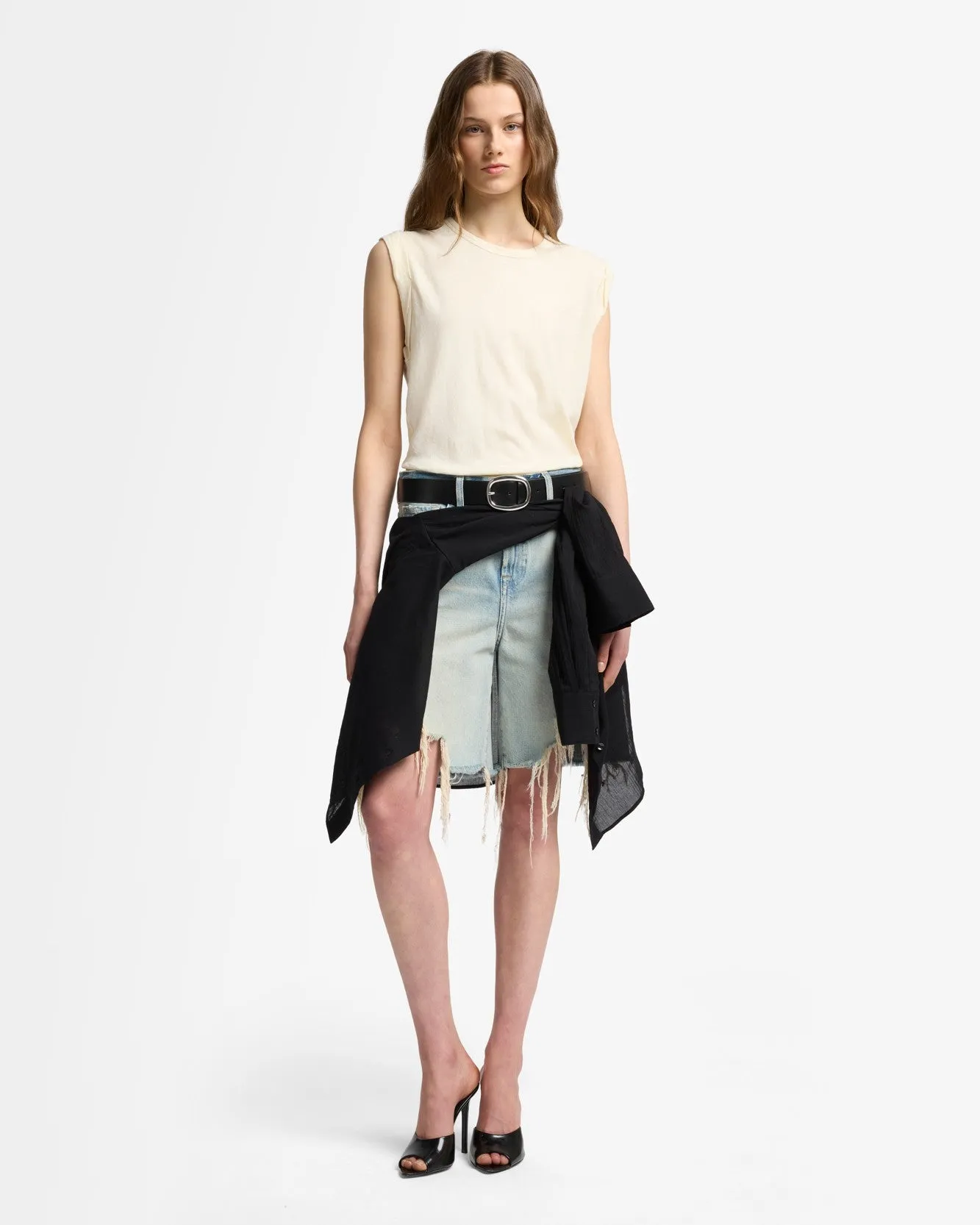 Linen Blend Muscle Tee in Ivory sold by 7 For All Mankind product image thumbnail 3