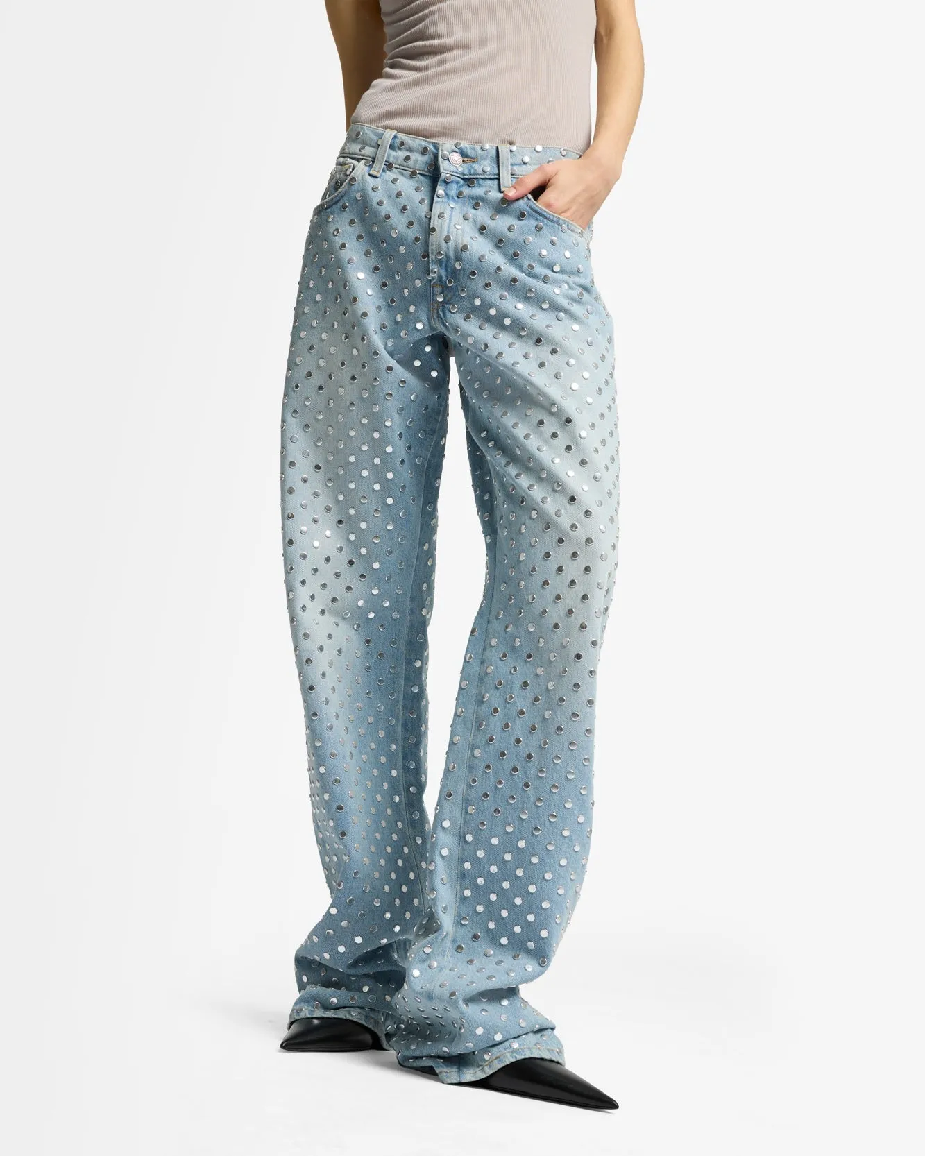 Studded Straight Trouser in Bleach sold by 7 For All Mankind product image thumbnail 4