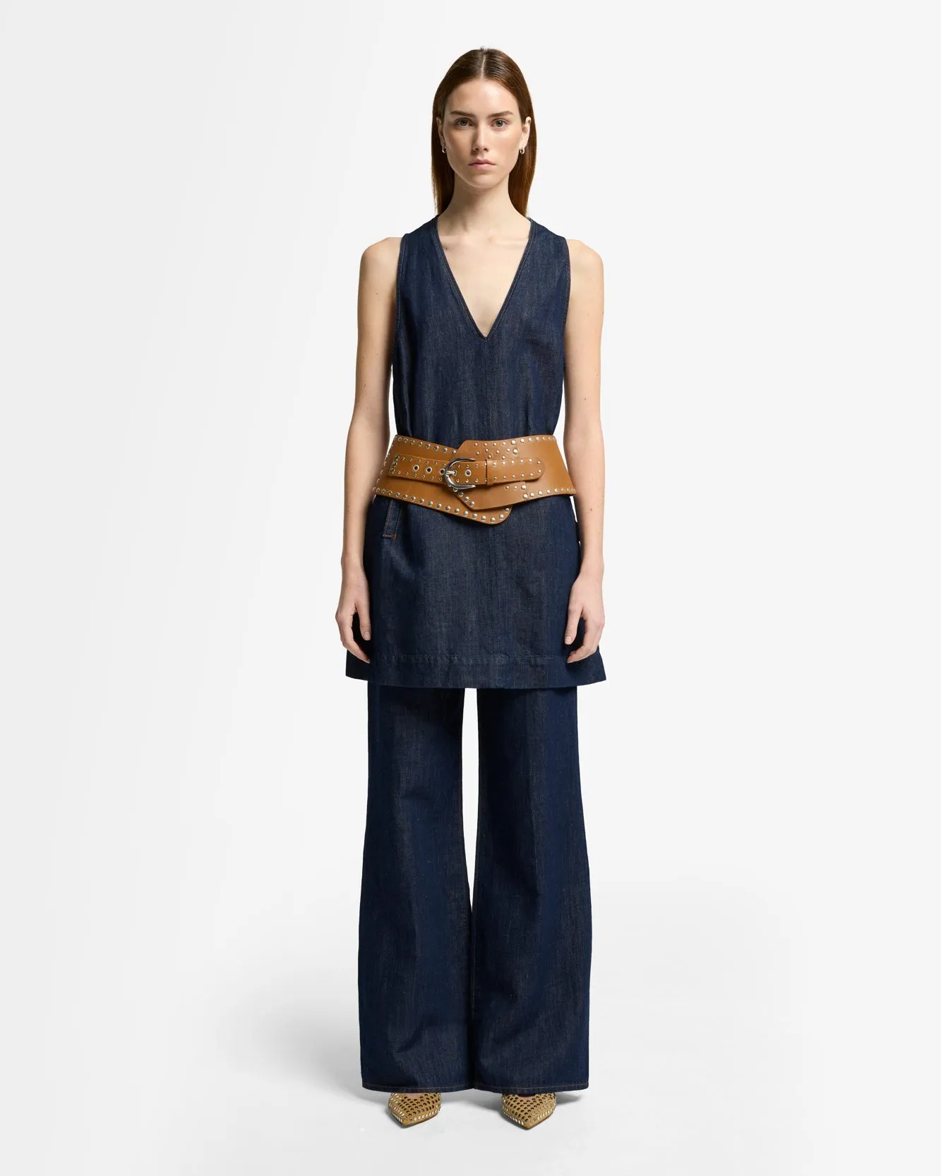 Indigo Linen V-Neck Dress in Blueberry sold by 7 For All Mankind product image thumbnail 3