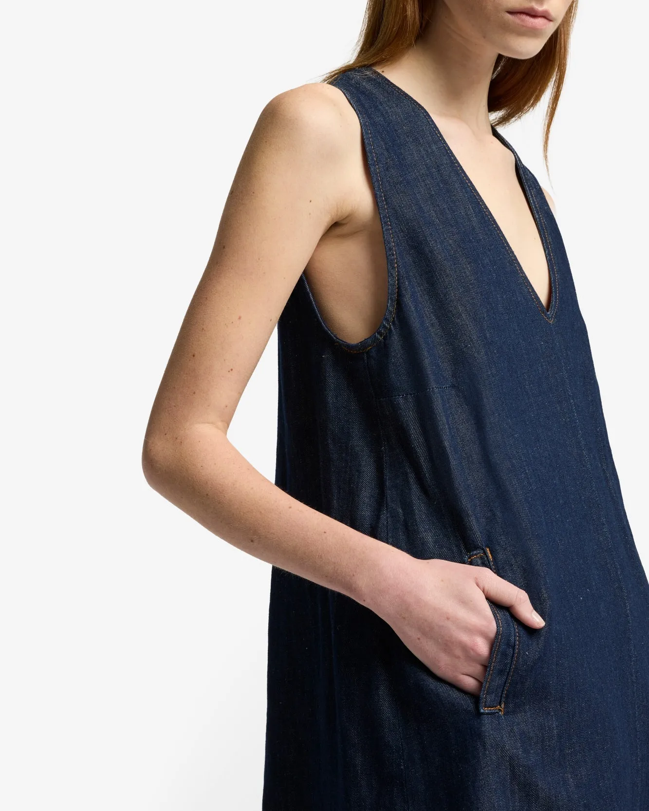 Indigo Linen V-Neck Dress in Blueberry sold by 7 For All Mankind product image thumbnail 4