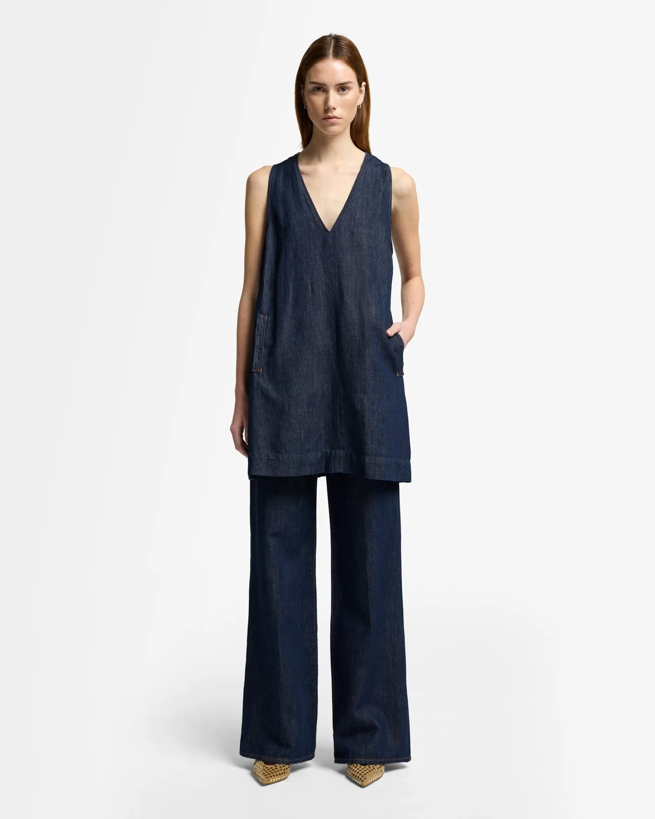 Indigo Linen V-Neck Dress in Blueberry sold by 7 For All Mankind product image thumbnail 2