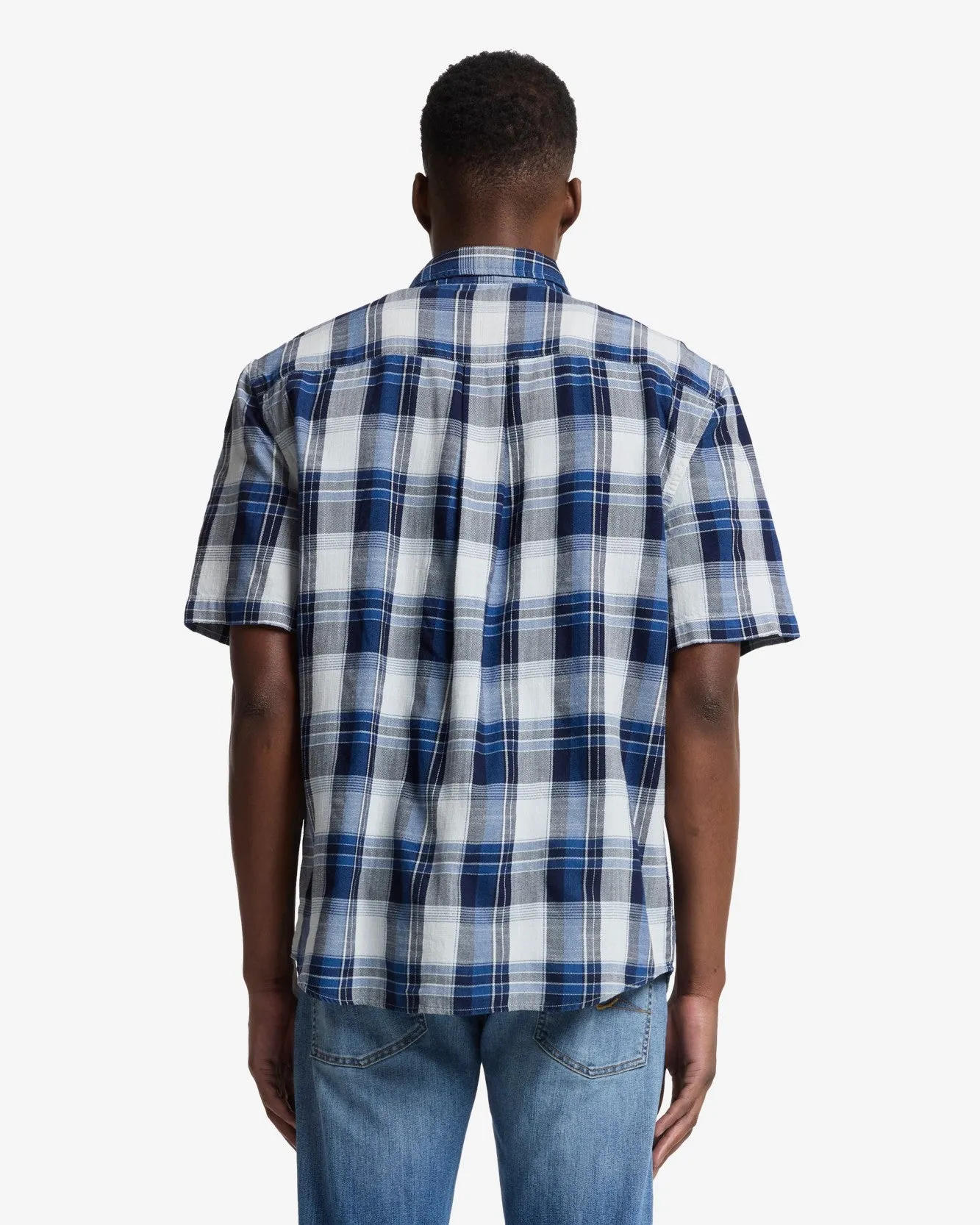 Short Sleeve Button Up Shirt in Indigo Check sold by 7 For All Mankind product image thumbnail 5