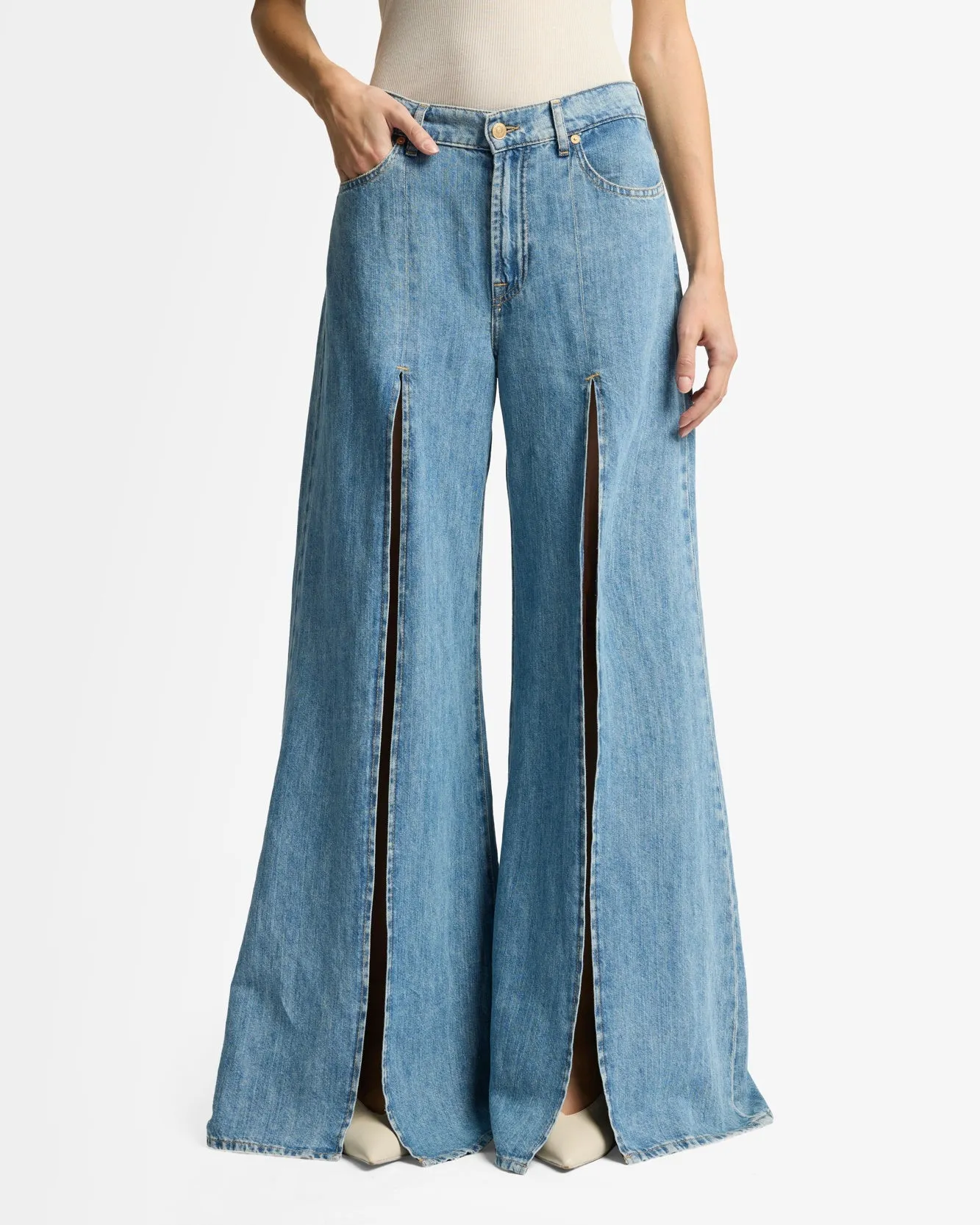 Indigo Linen Willow Palazzo Wide Leg in Arizona sold by 7 For All Mankind product image thumbnail 3