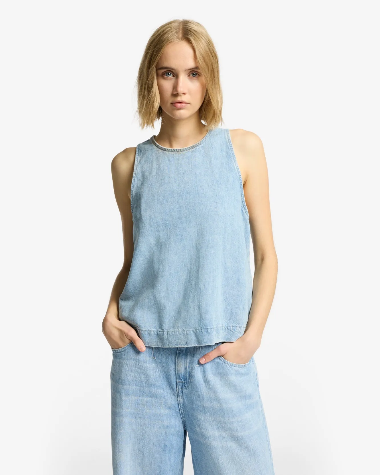 Indigo Linen Sleeveless Top in Kansas sold by 7 For All Mankind product image thumbnail 2