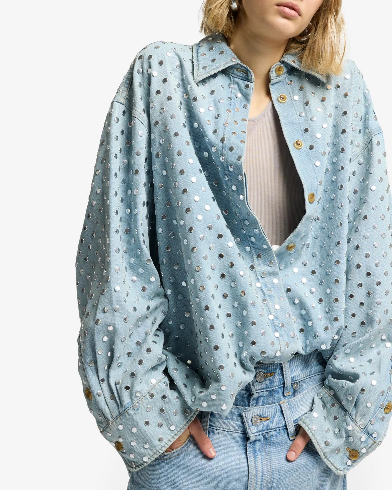 Studded Denim Overshirt in Bleach sold by 7 For All Mankind product image thumbnail 4