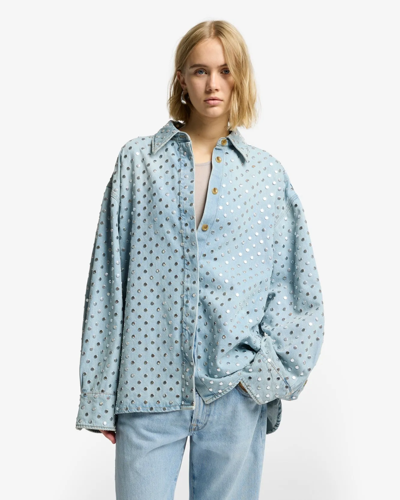 Studded Denim Overshirt in Bleach sold by 7 For All Mankind product image thumbnail 2