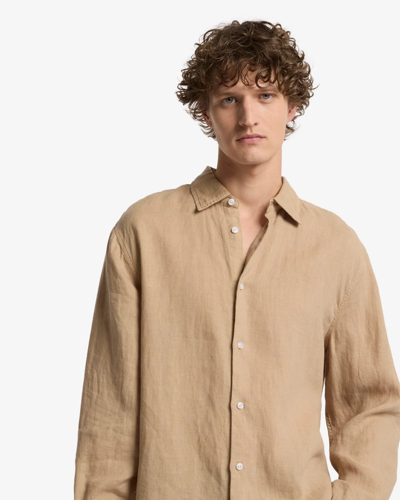 Classic Linen Button Up Shirt in Taupe sold by 7 For All Mankind product image thumbnail 4