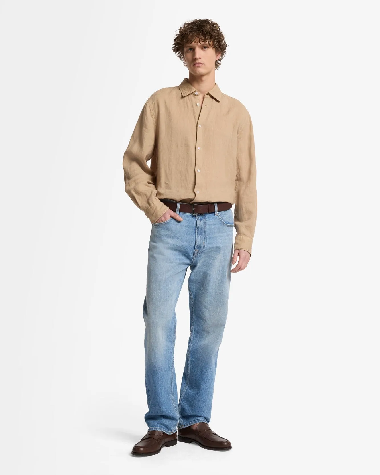 Classic Linen Button Up Shirt in Taupe sold by 7 For All Mankind product image thumbnail 3