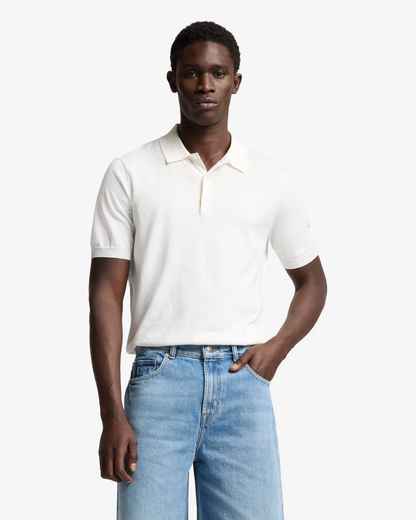 Short Sleeve Polo Sweater in Off White sold by 7 For All Mankind product image thumbnail 2