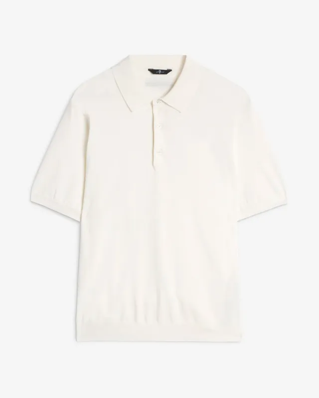 Short Sleeve Polo Sweater in Off White sold by 7 For All Mankind