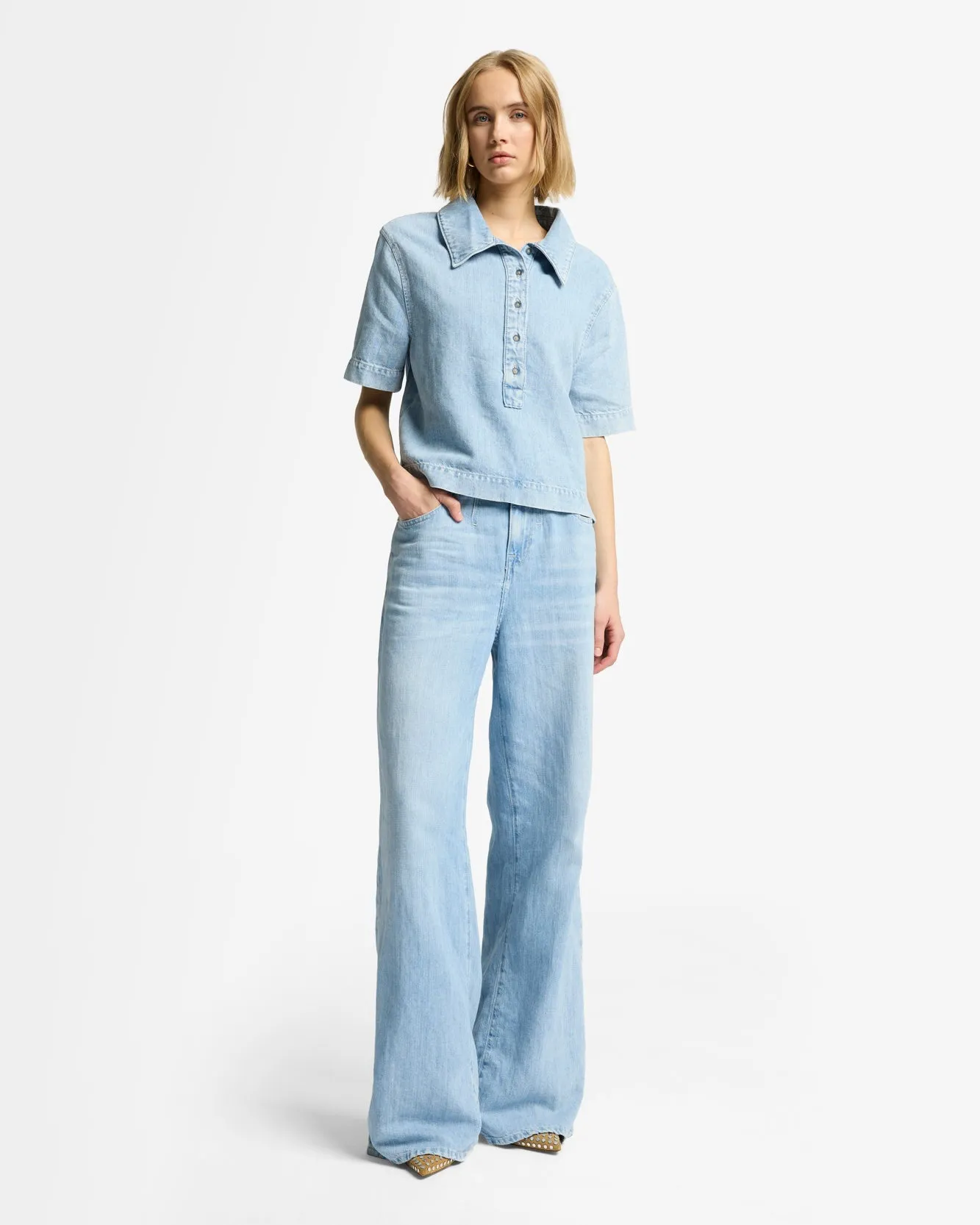 Indigo Linen Polo in Kansas sold by 7 For All Mankind product image thumbnail 3