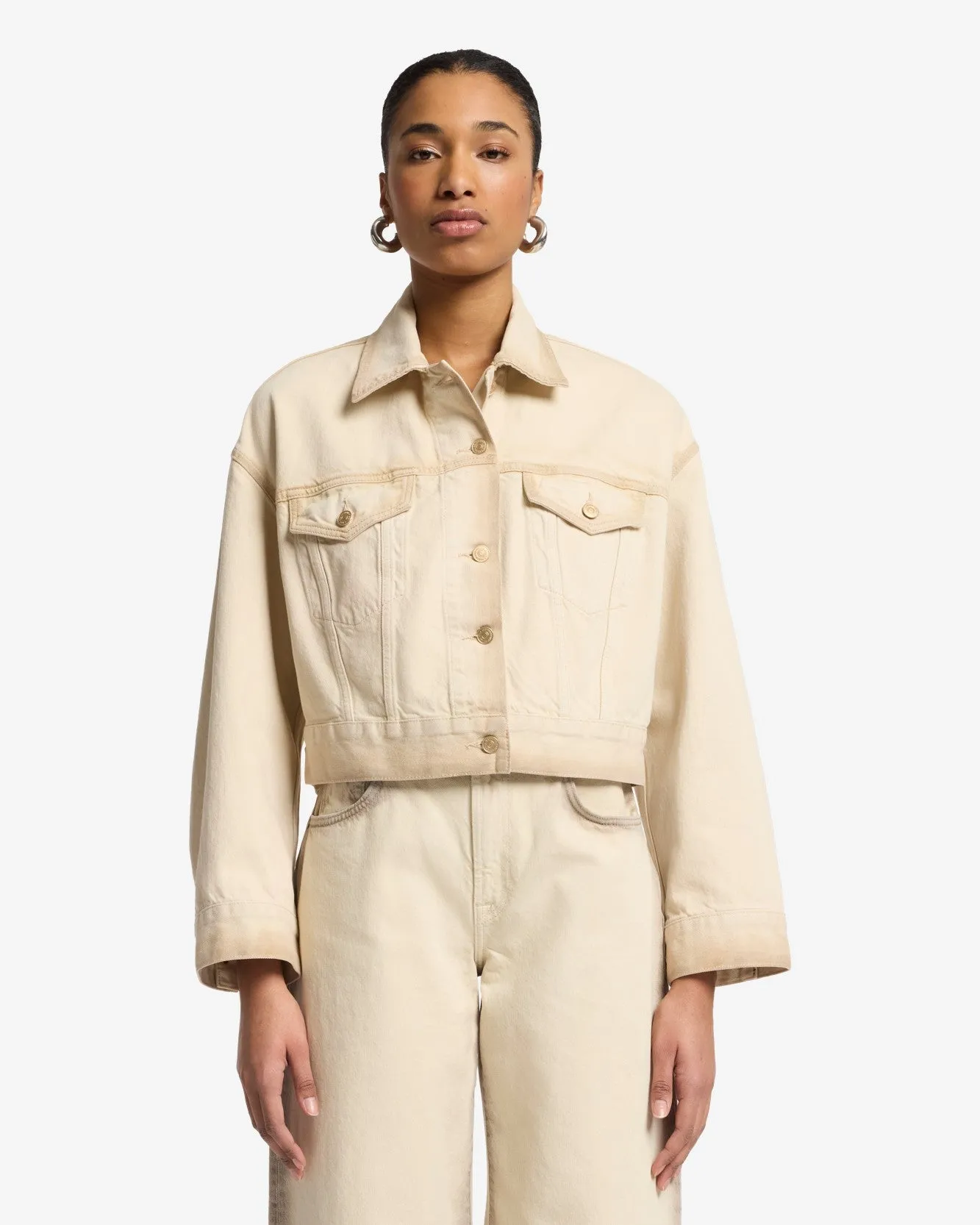 MANKIND Oli Cropped Trucker Jacket in Sand Beach sold by 7 For All Mankind product image thumbnail 2