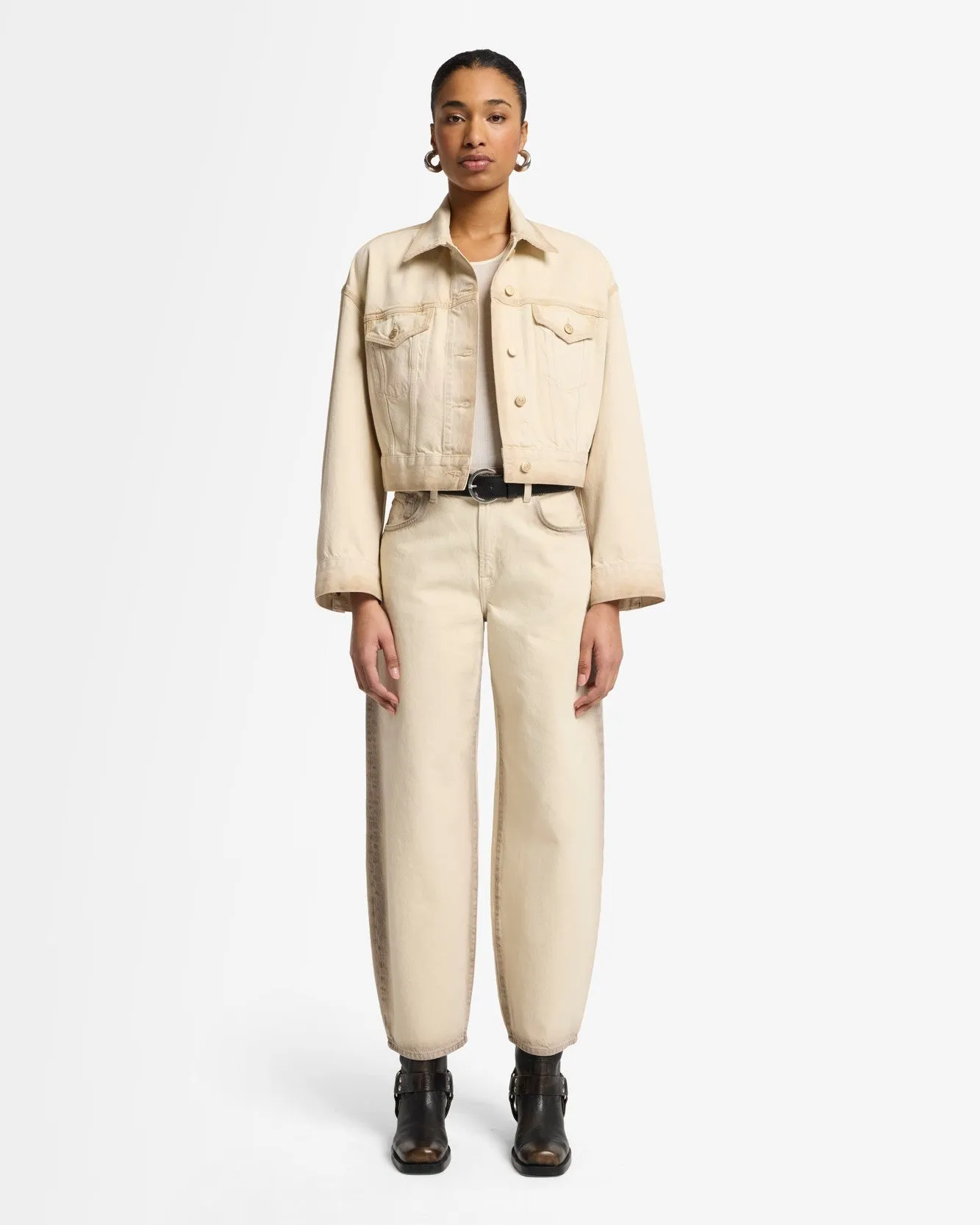 MANKIND Oli Cropped Trucker Jacket in Sand Beach sold by 7 For All Mankind product image thumbnail 3