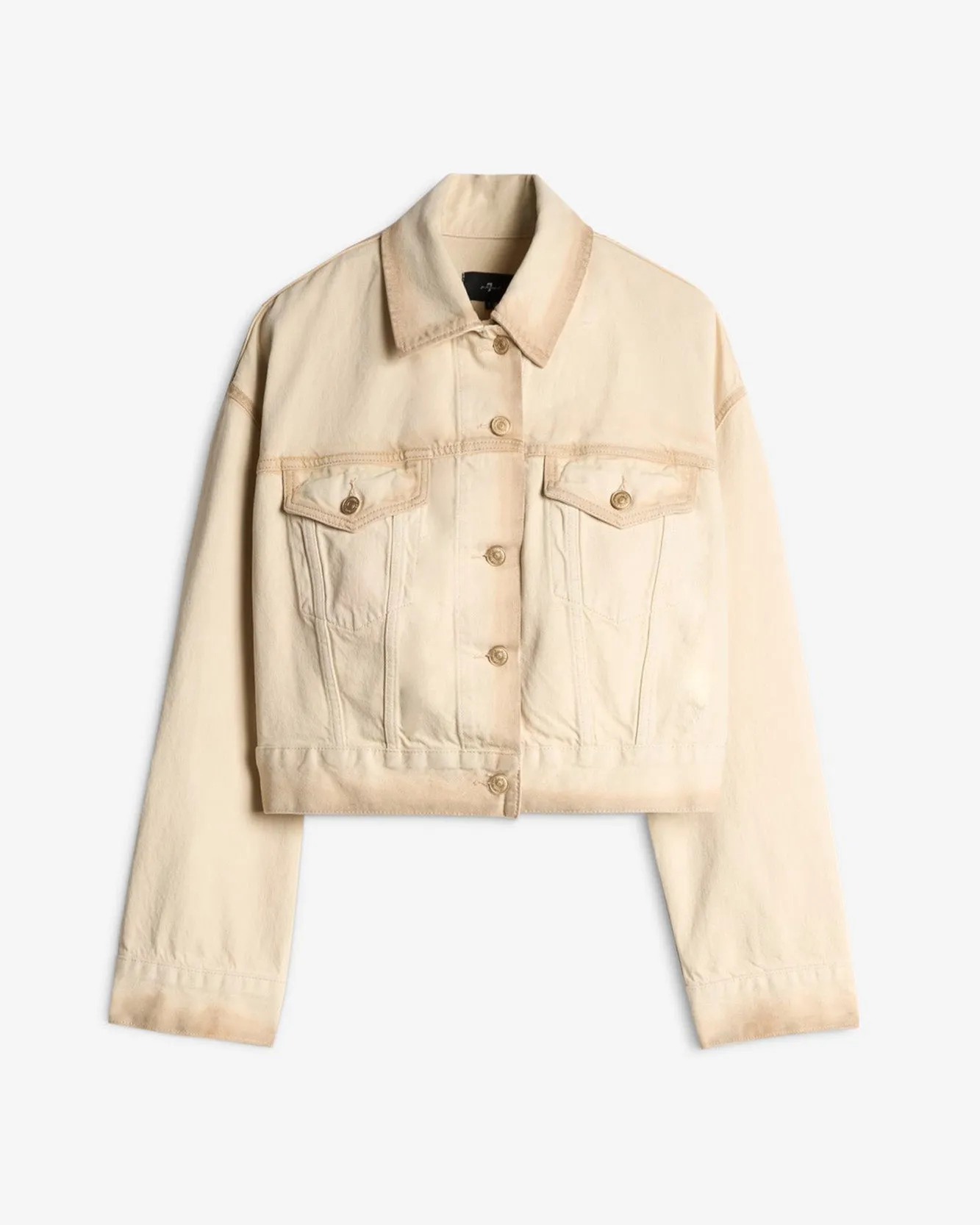 MANKIND Oli Cropped Trucker Jacket in Sand Beach sold by 7 For All Mankind