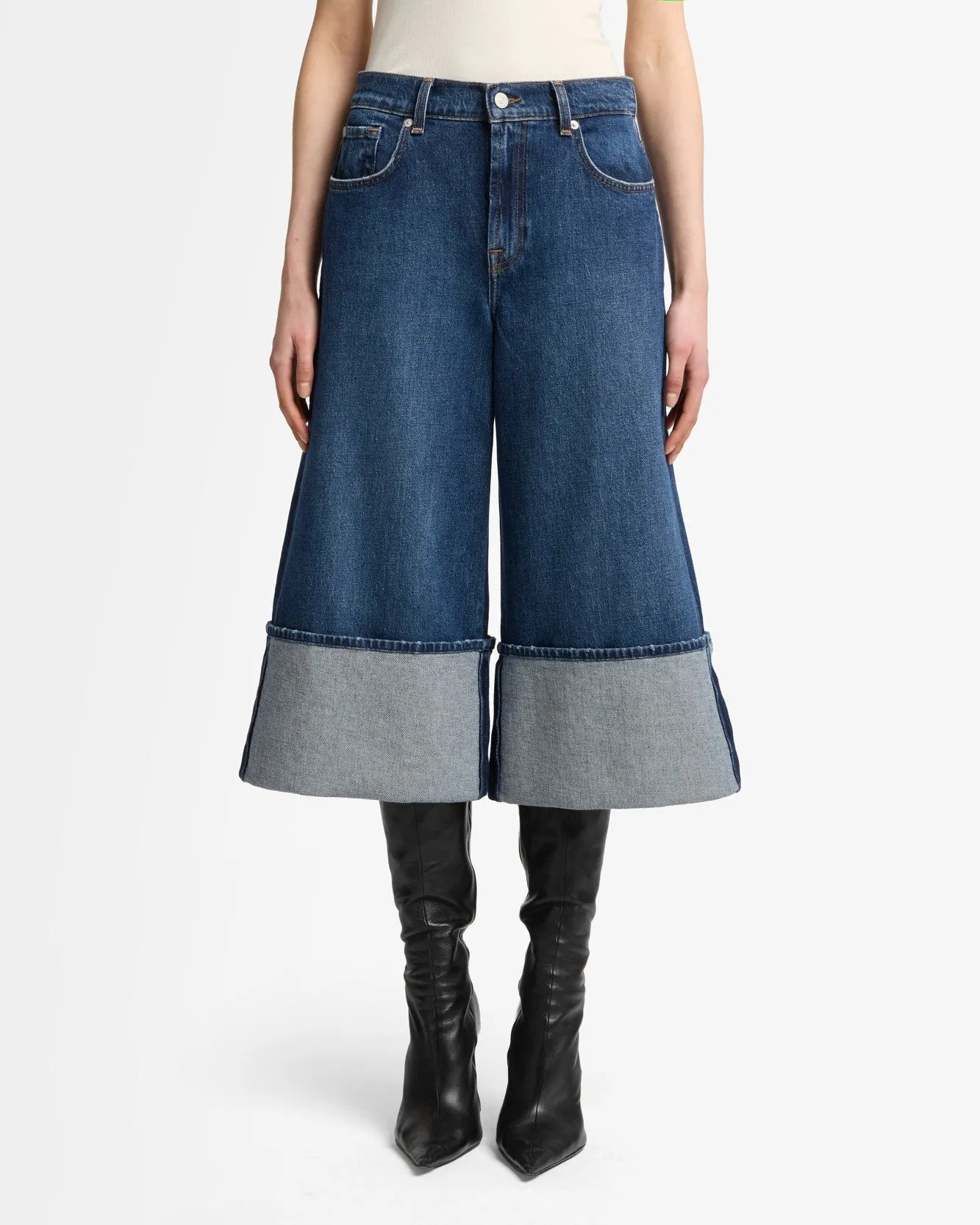 MANKIND Cuffed Denim Culotte in Radar sold by 7 For All Mankind product image thumbnail 3