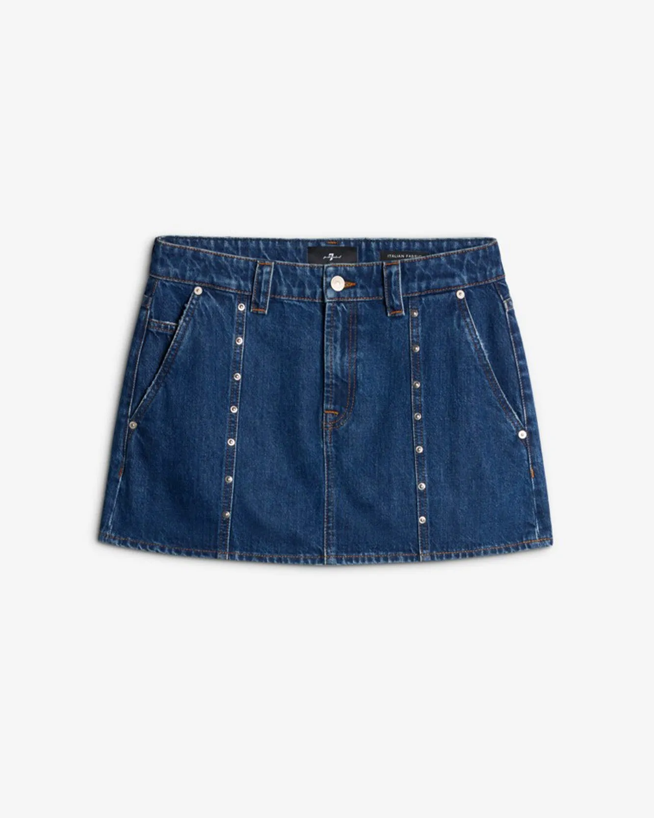 MANKIND Milly Studded Mini Skirt in Le Blue sold by 7 For All Mankind