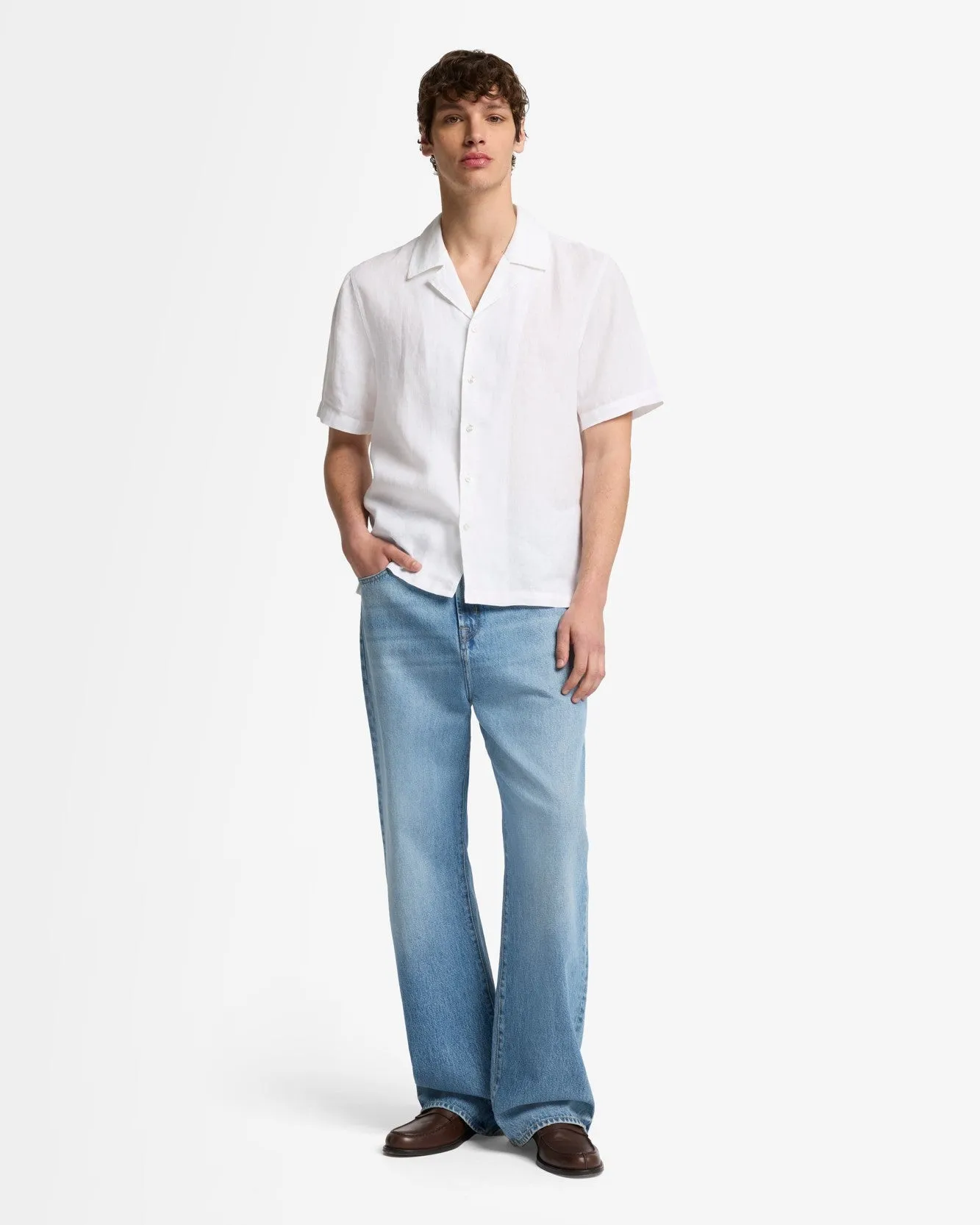 Linen Camp Shirt in White sold by 7 For All Mankind product image thumbnail 3