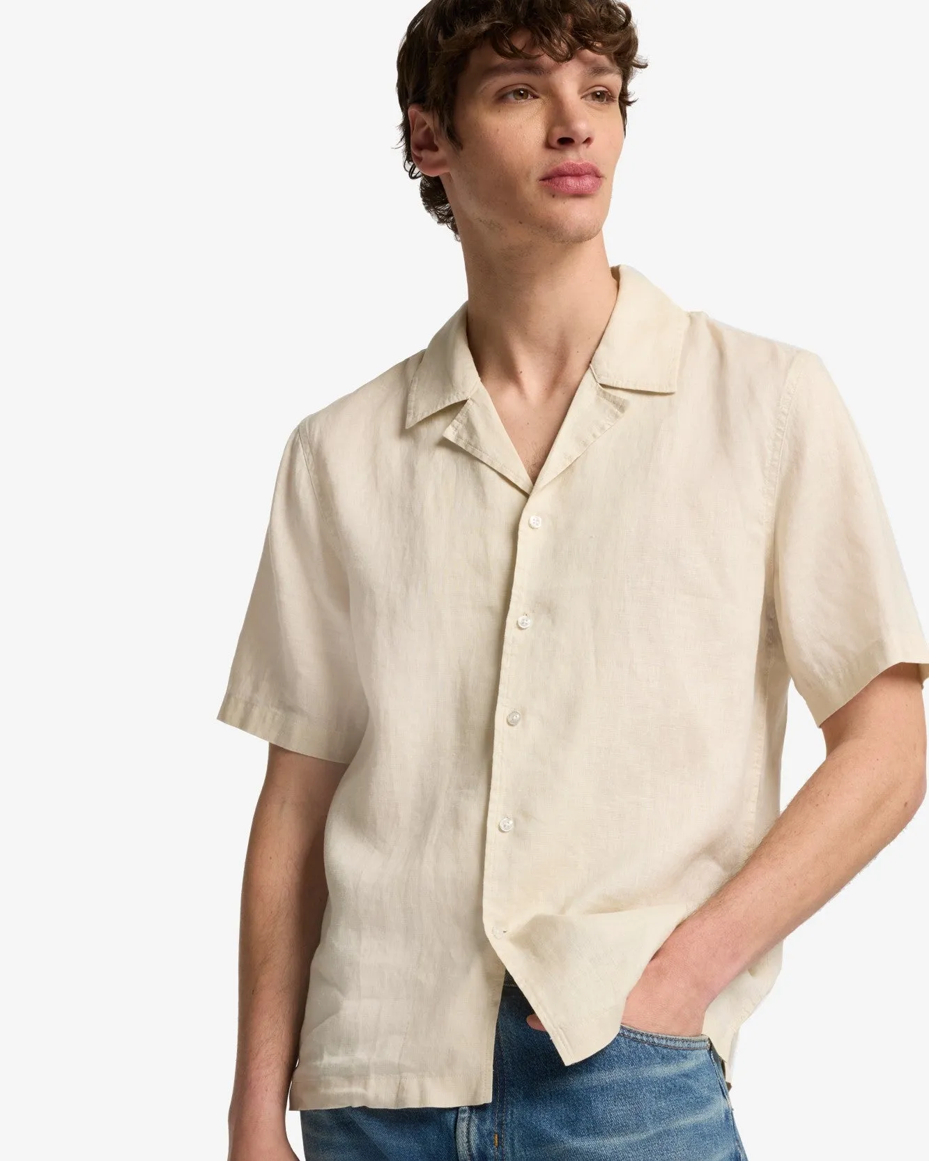 Linen Camp Shirt in Bone sold by 7 For All Mankind product image thumbnail 4