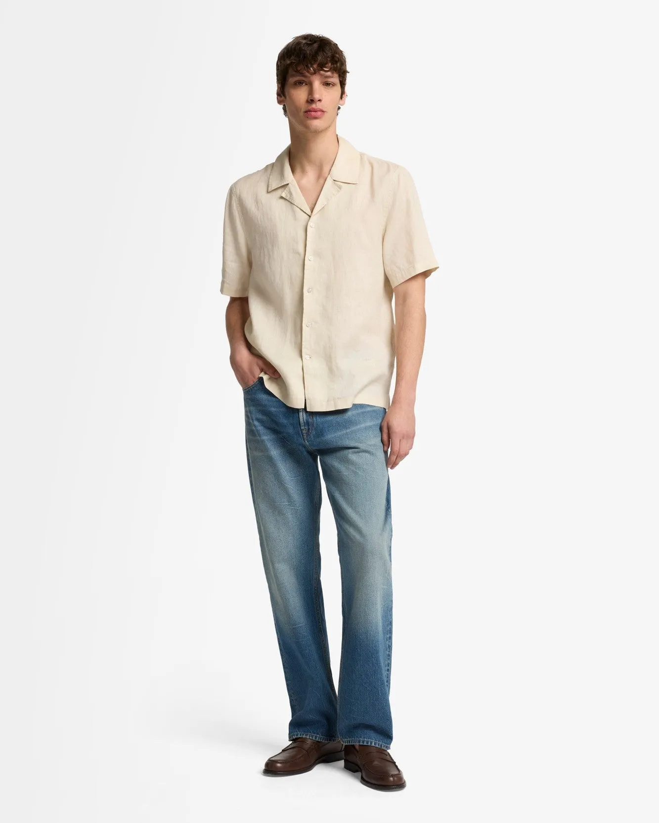 Linen Camp Shirt in Bone sold by 7 For All Mankind product image thumbnail 3